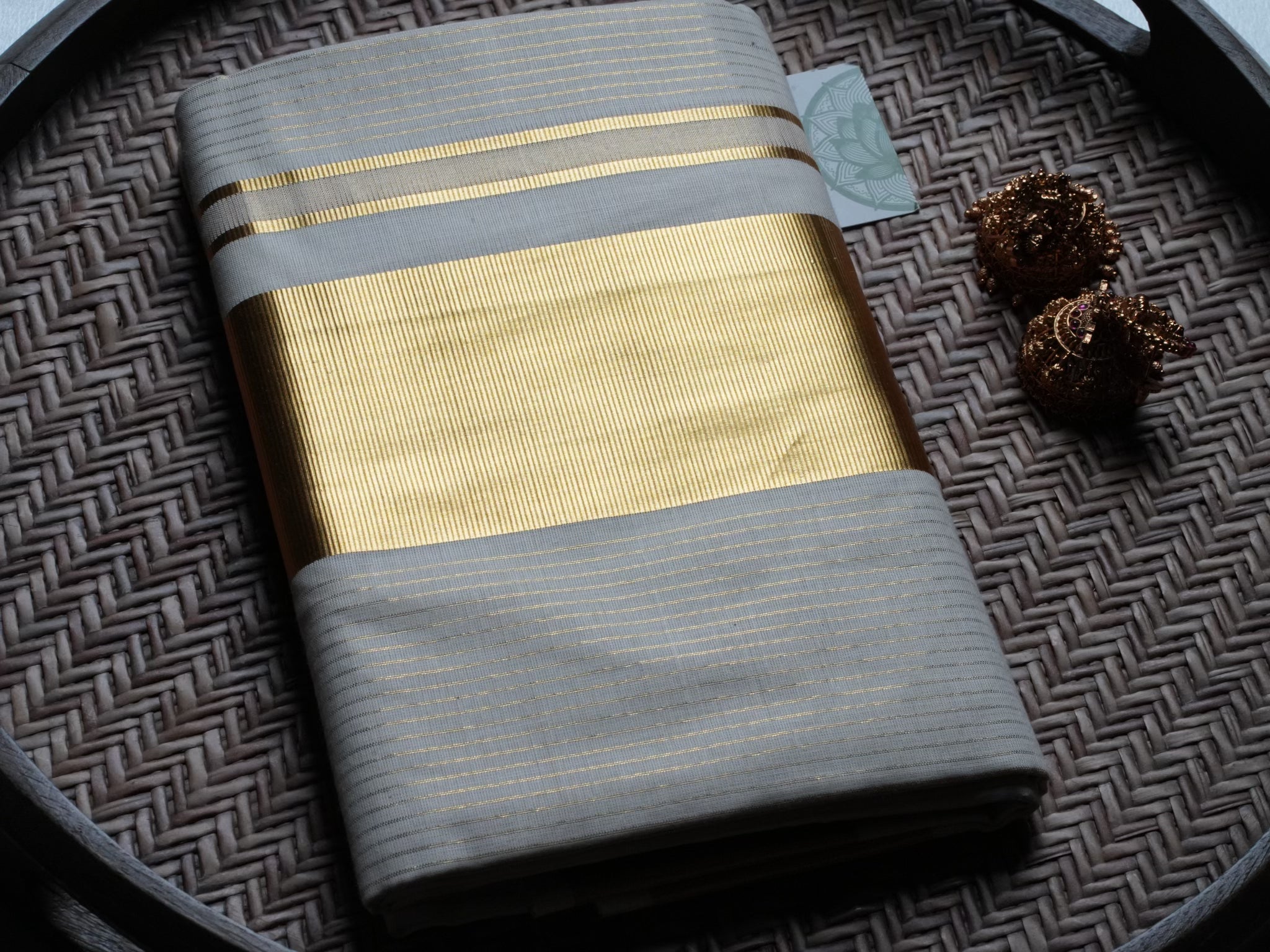 Traditional Off-White Kerala Set Mundu with Wide Golden Kasavu Border