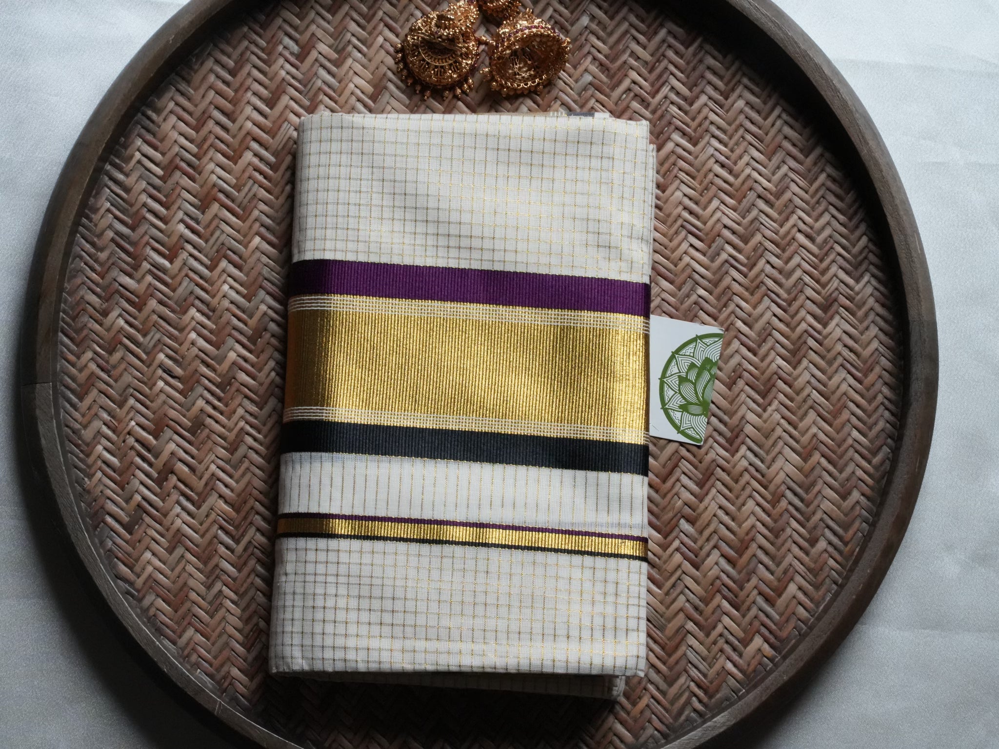 Designer Multi-Color Stripe and Gold Kasavu Kerala Set Mundu