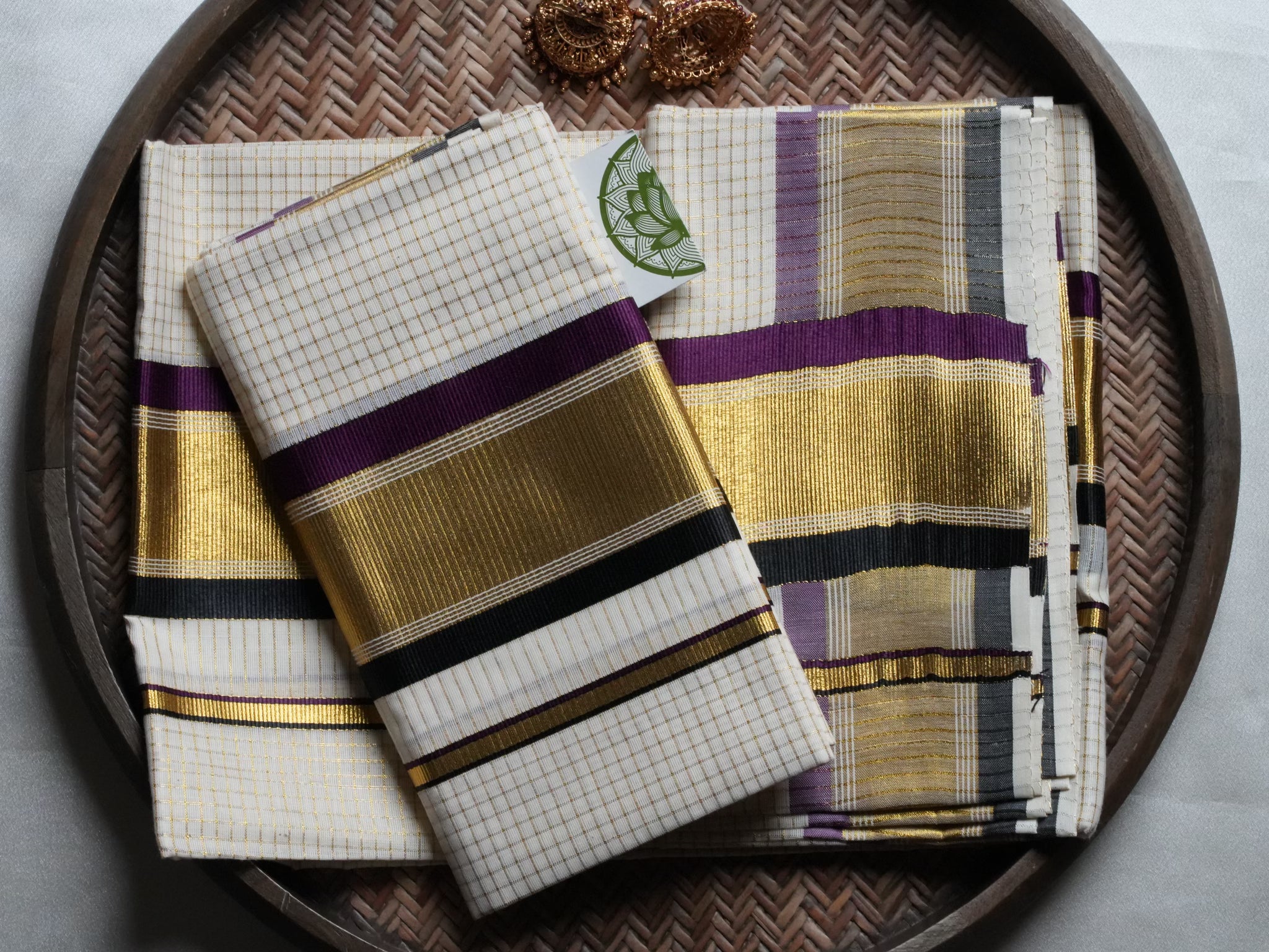 Designer Multi-Color Stripe and Gold Kasavu Kerala Set Mundu