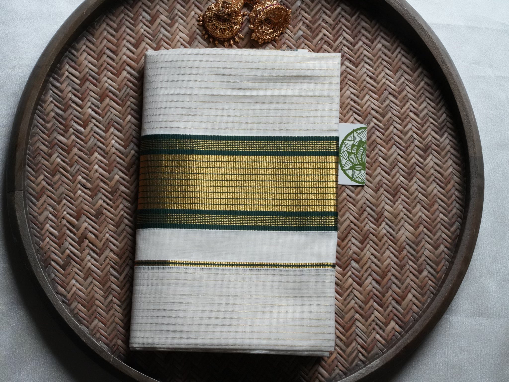 Designer Forest Green and Gold Kasavu Kerala Set Mundu
