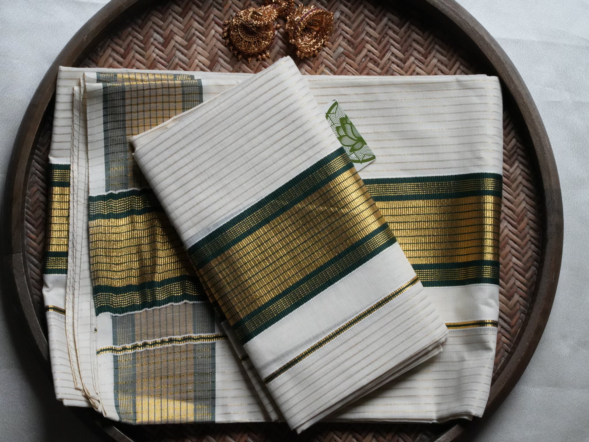Designer Forest Green and Gold Kasavu Kerala Set Mundu