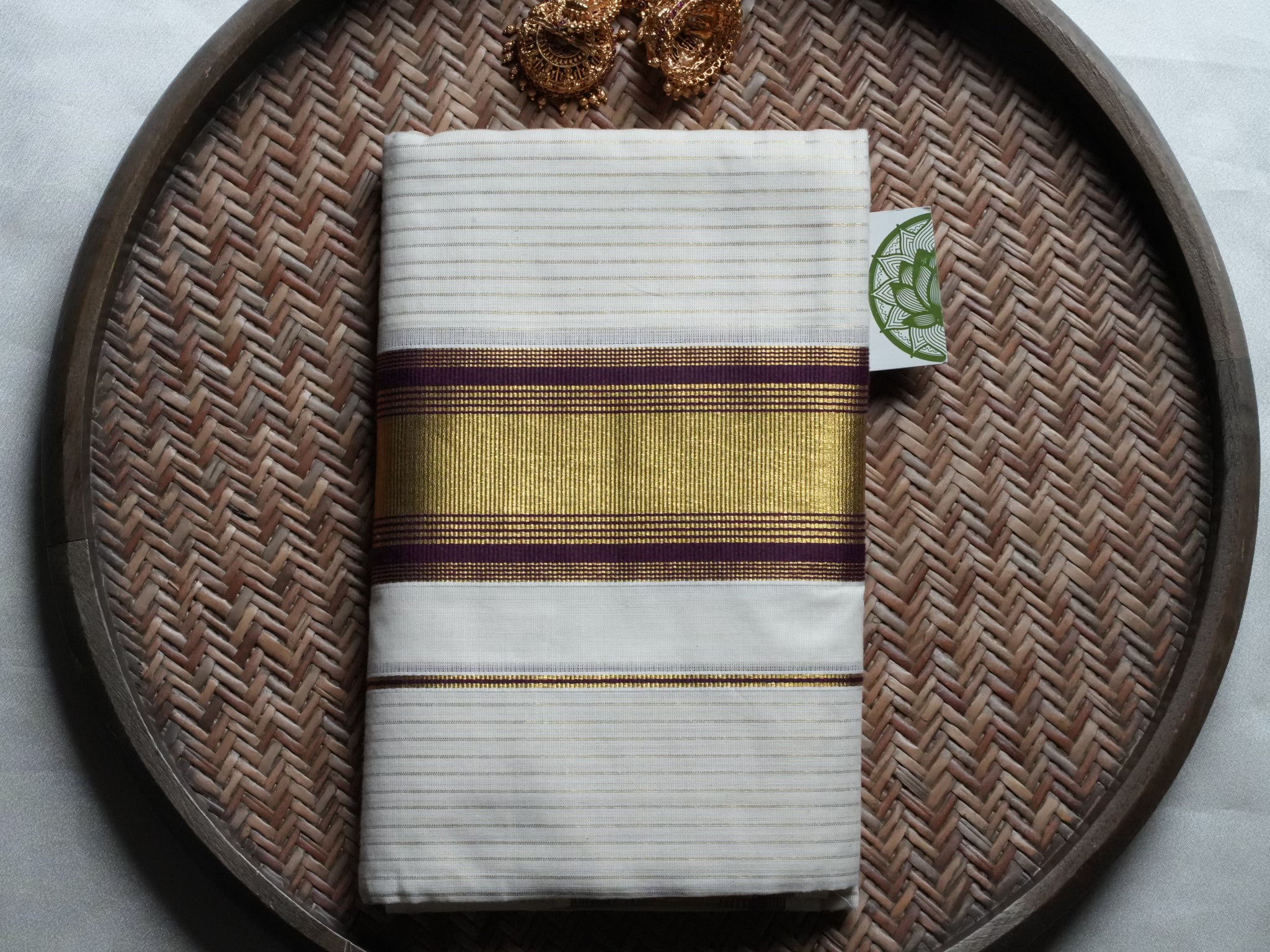 Designer Lavender and Gold Kasavu Kerala Set Mundu