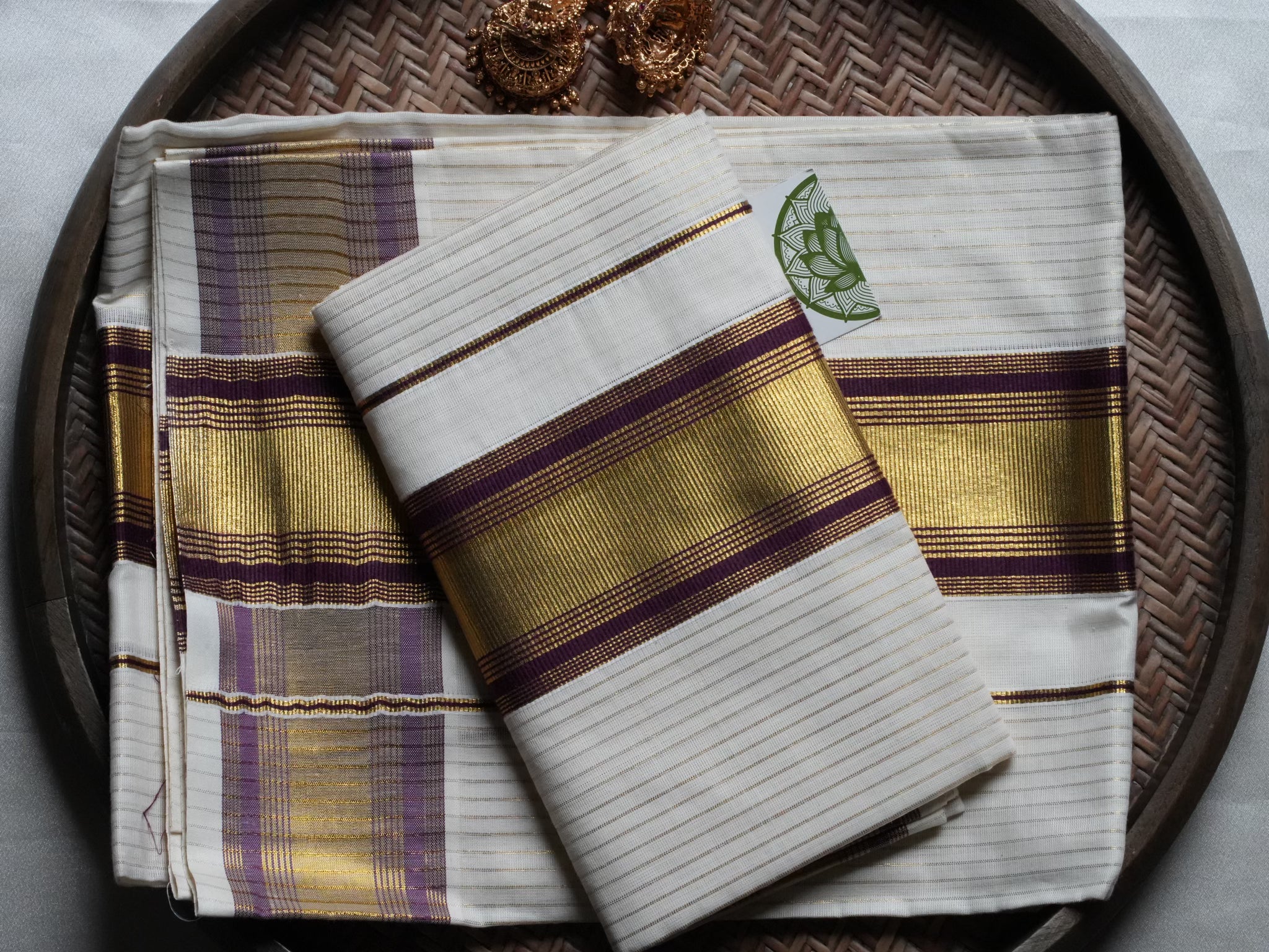 Designer Lavender and Gold Kasavu Kerala Set Mundu