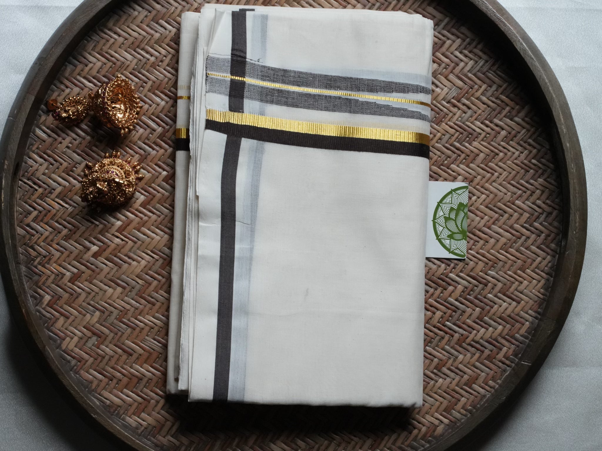 Deep Brown and Gold Kasavu Premium Puliyilakkara Kerala Set Mundu
