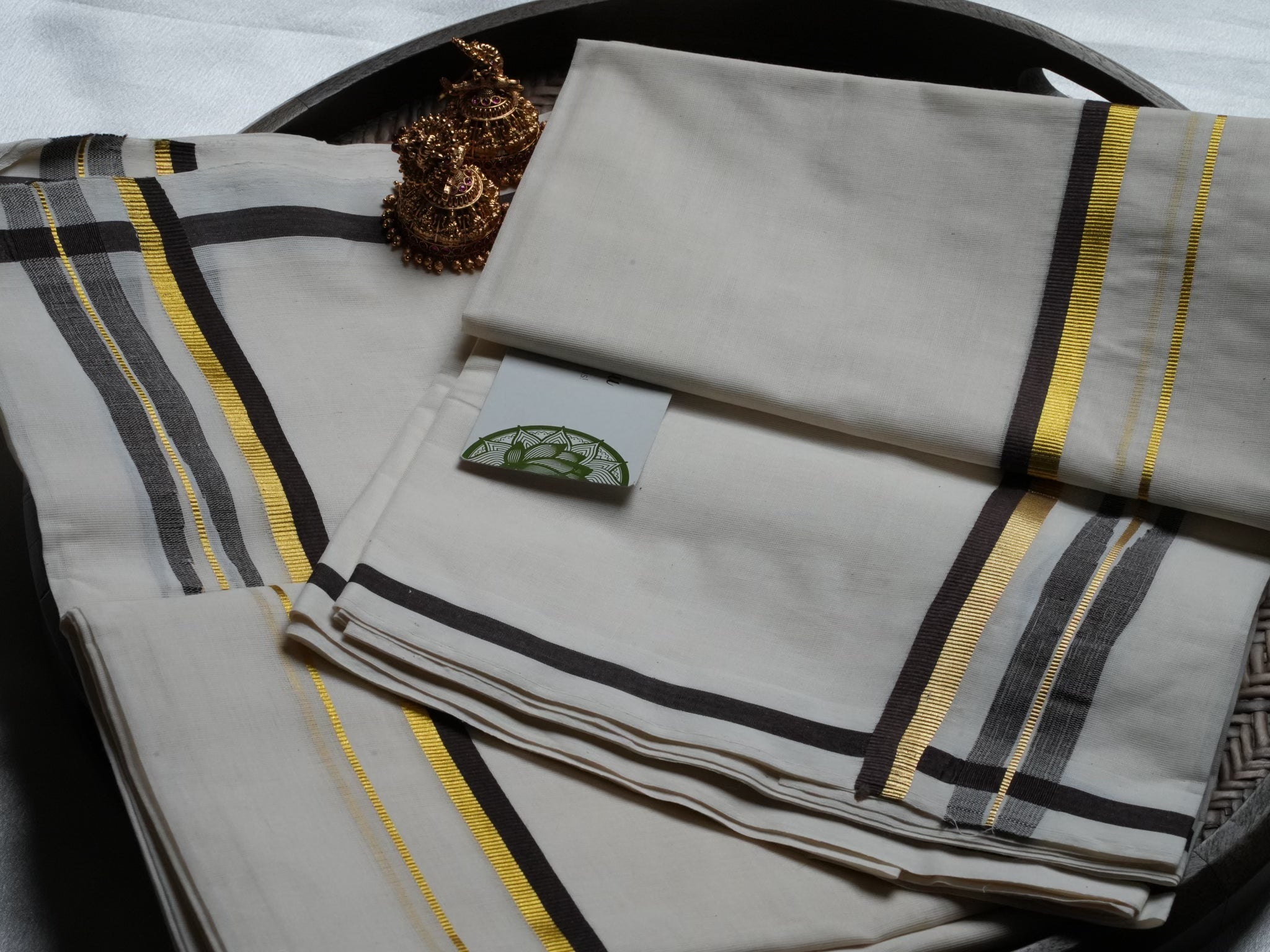 Deep Brown and Gold Kasavu Premium Puliyilakkara Kerala Set Mundu