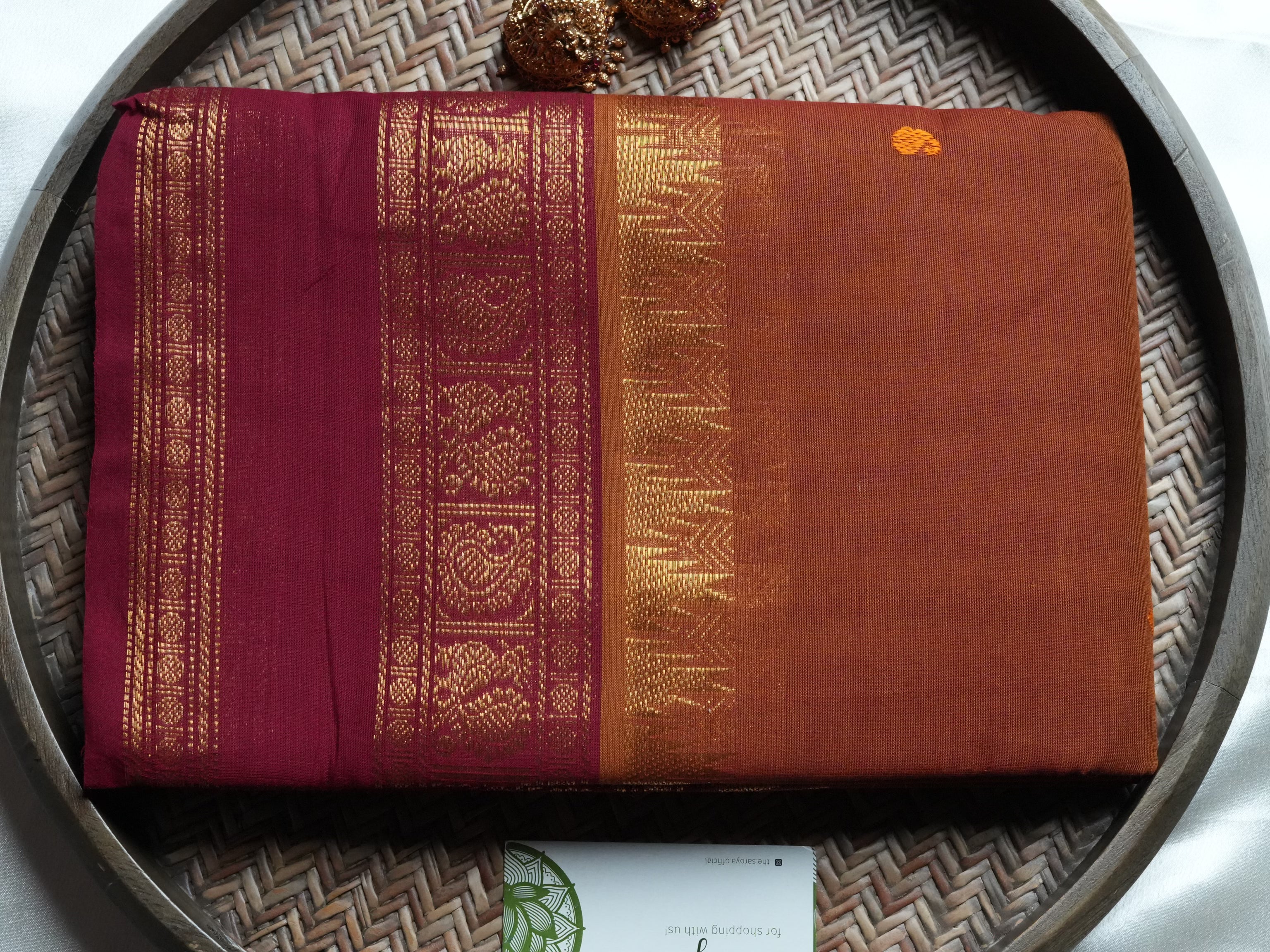Designer Rust and Maroon Kanchi Cotton Saree