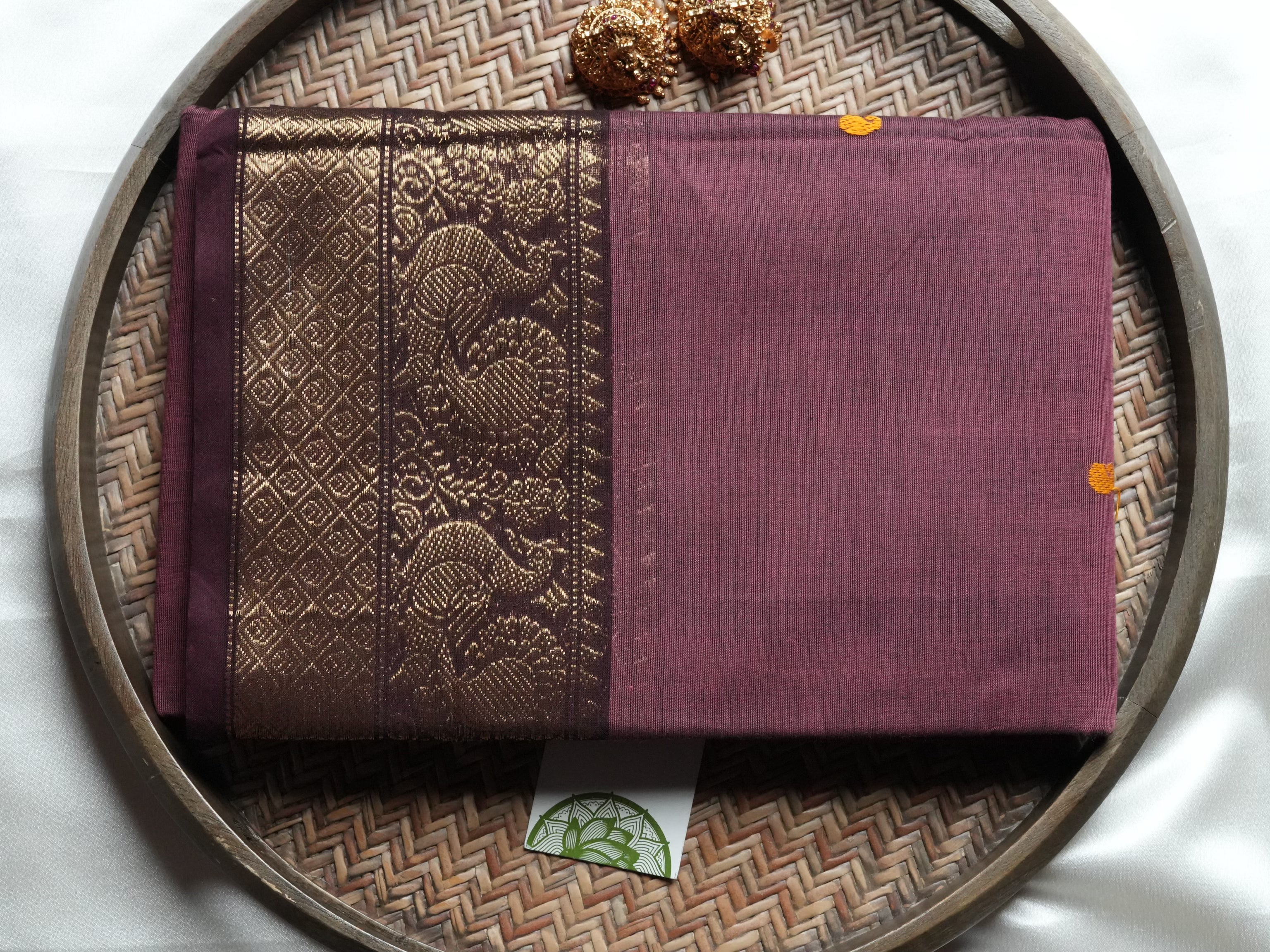 Elegant Muted/Earthy Deep Wine Kanchi Cotton Saree