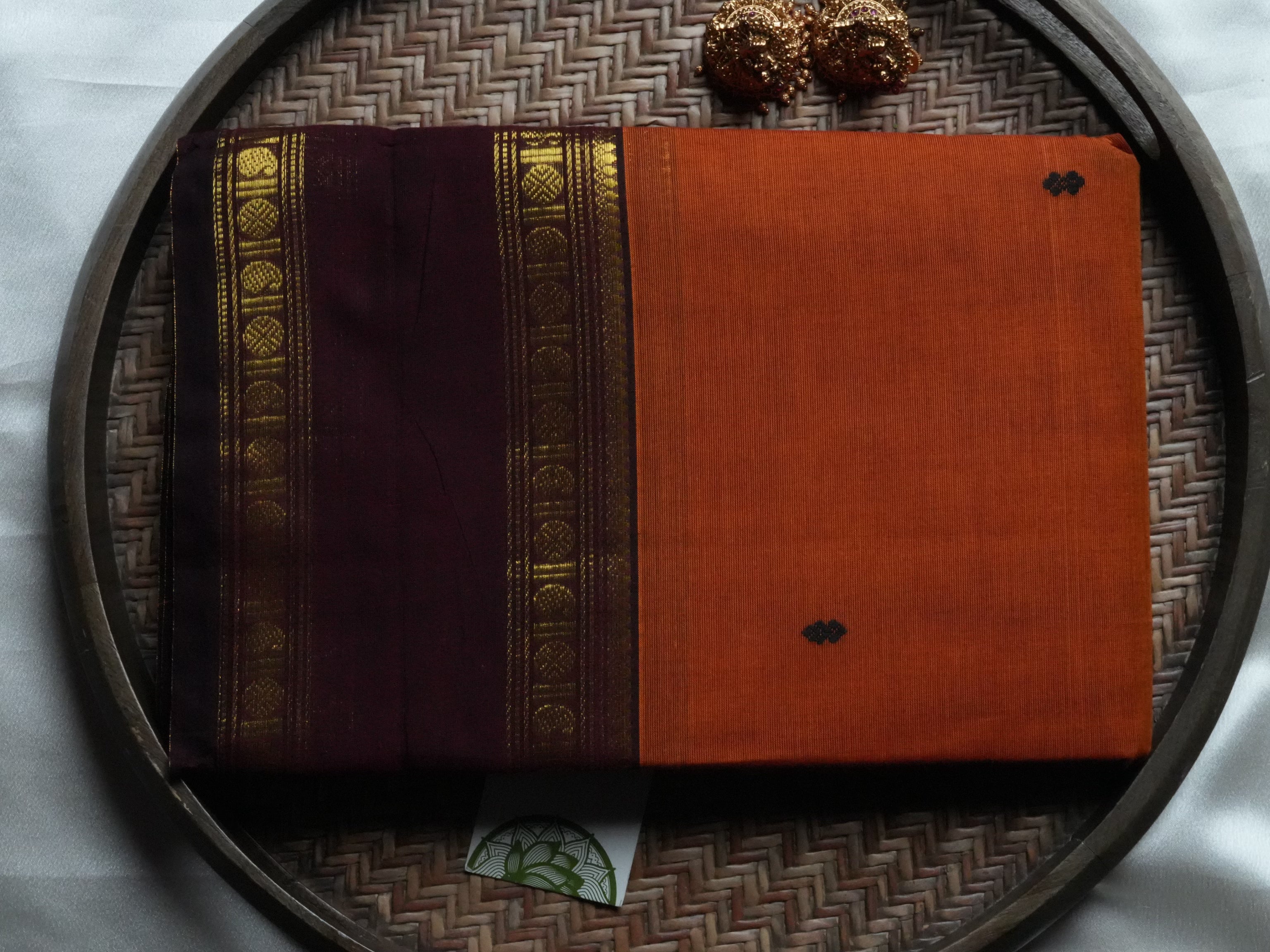 Rust Orange and Deep Wine Kanchi Cotton Saree
