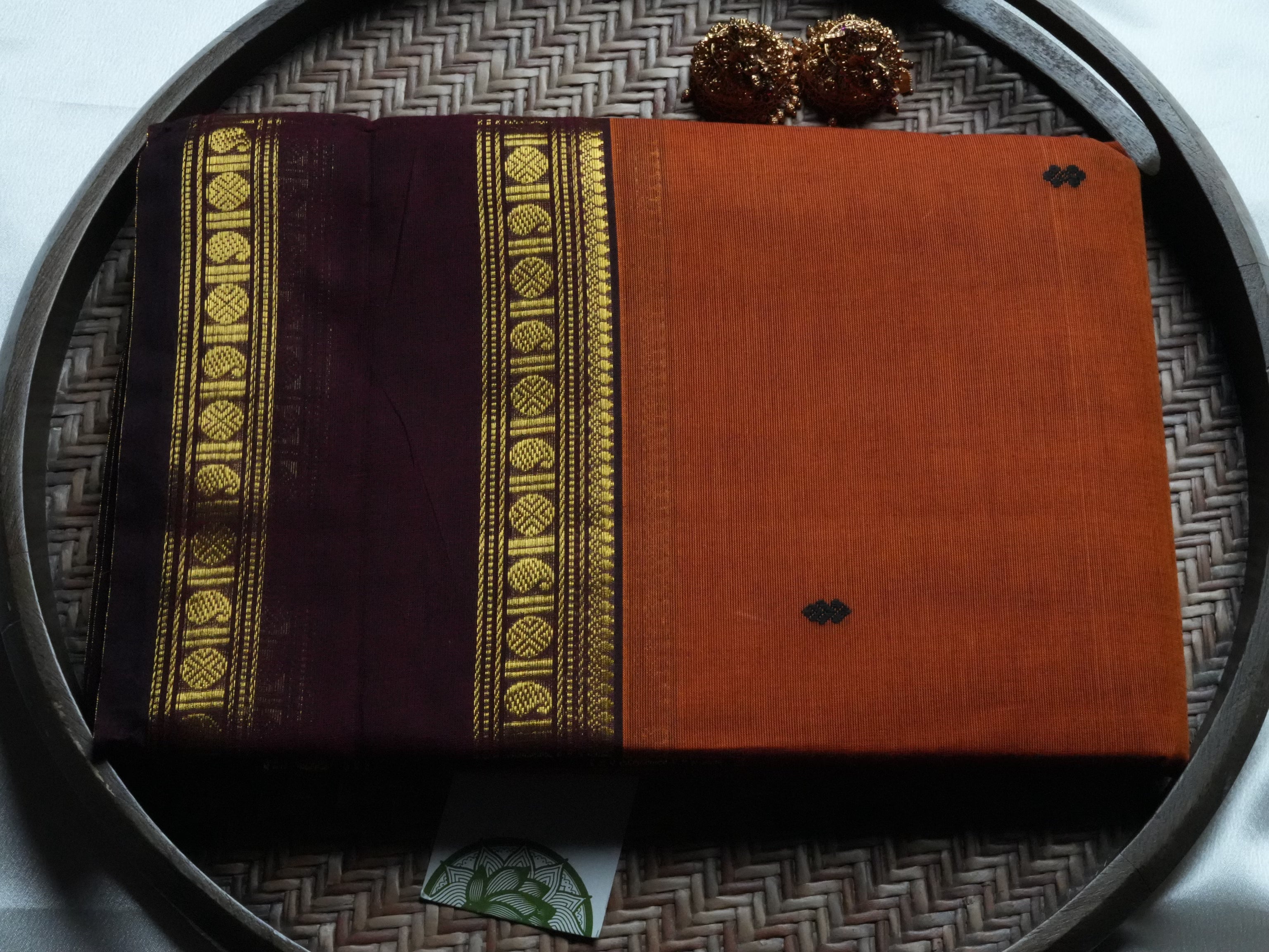 Rust Orange and Deep Wine Kanchi Cotton Saree