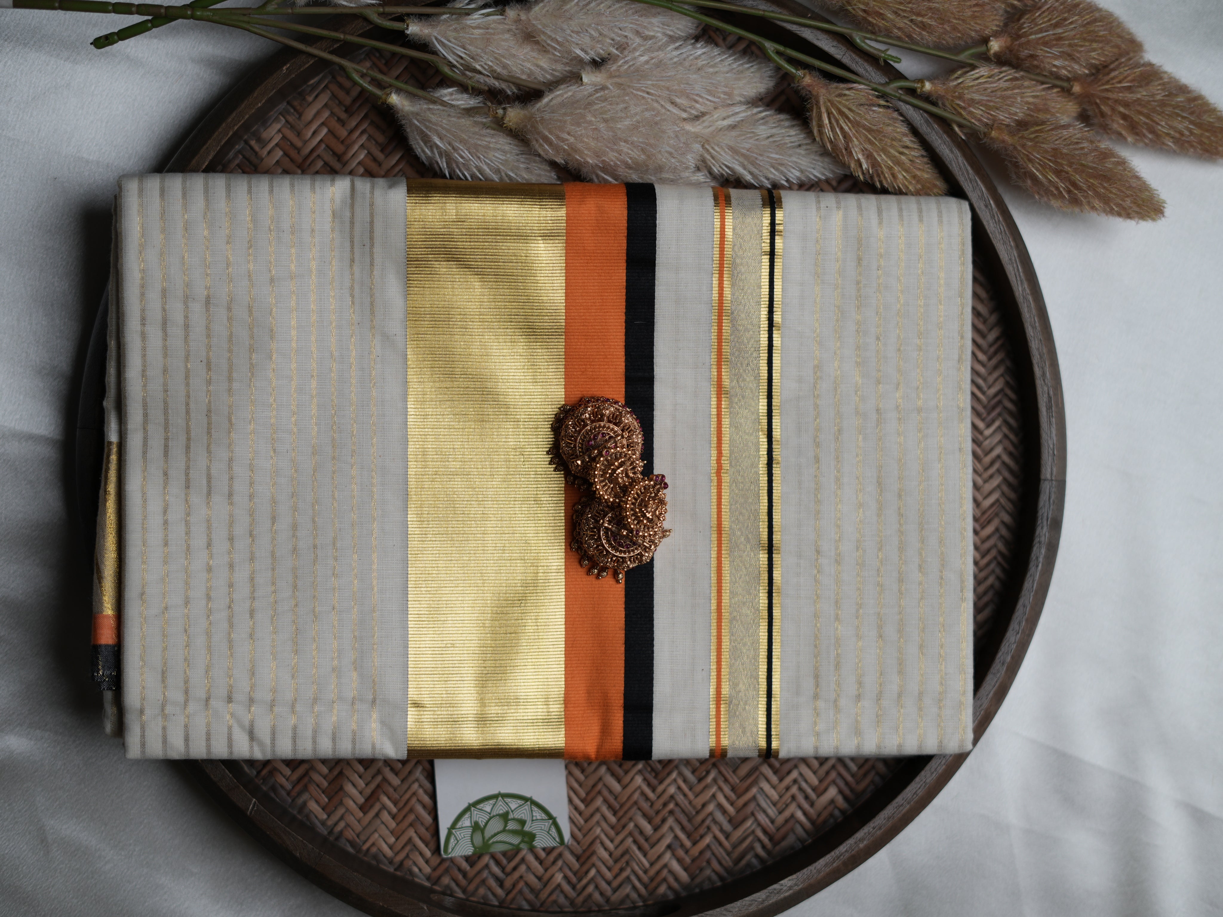 Pure Cotton Kerala Set Saree — Vibrant Orange & Black Border Edition 🧡