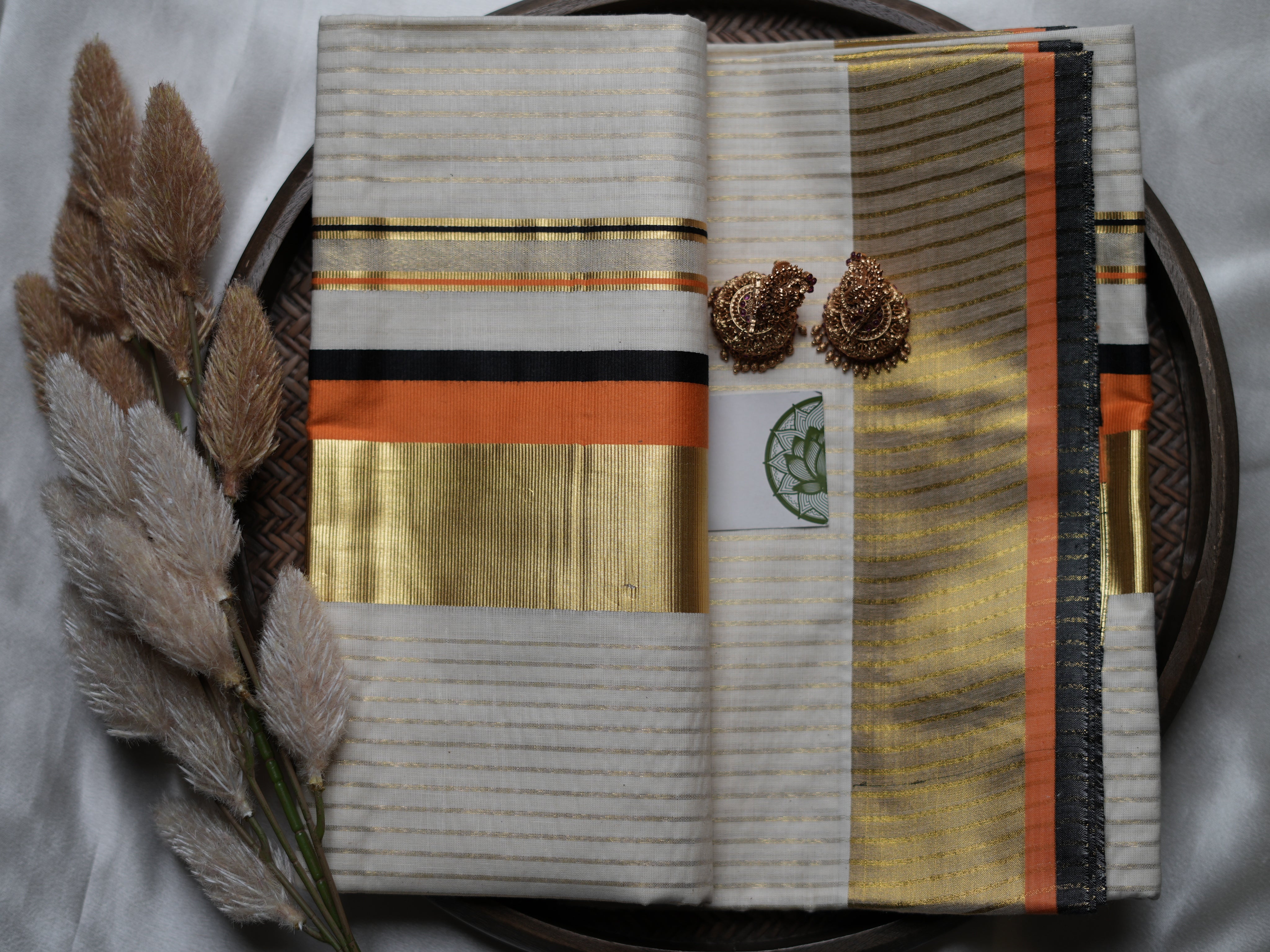Pure Cotton Kerala Set Saree — Vibrant Orange & Black Border Edition 🧡