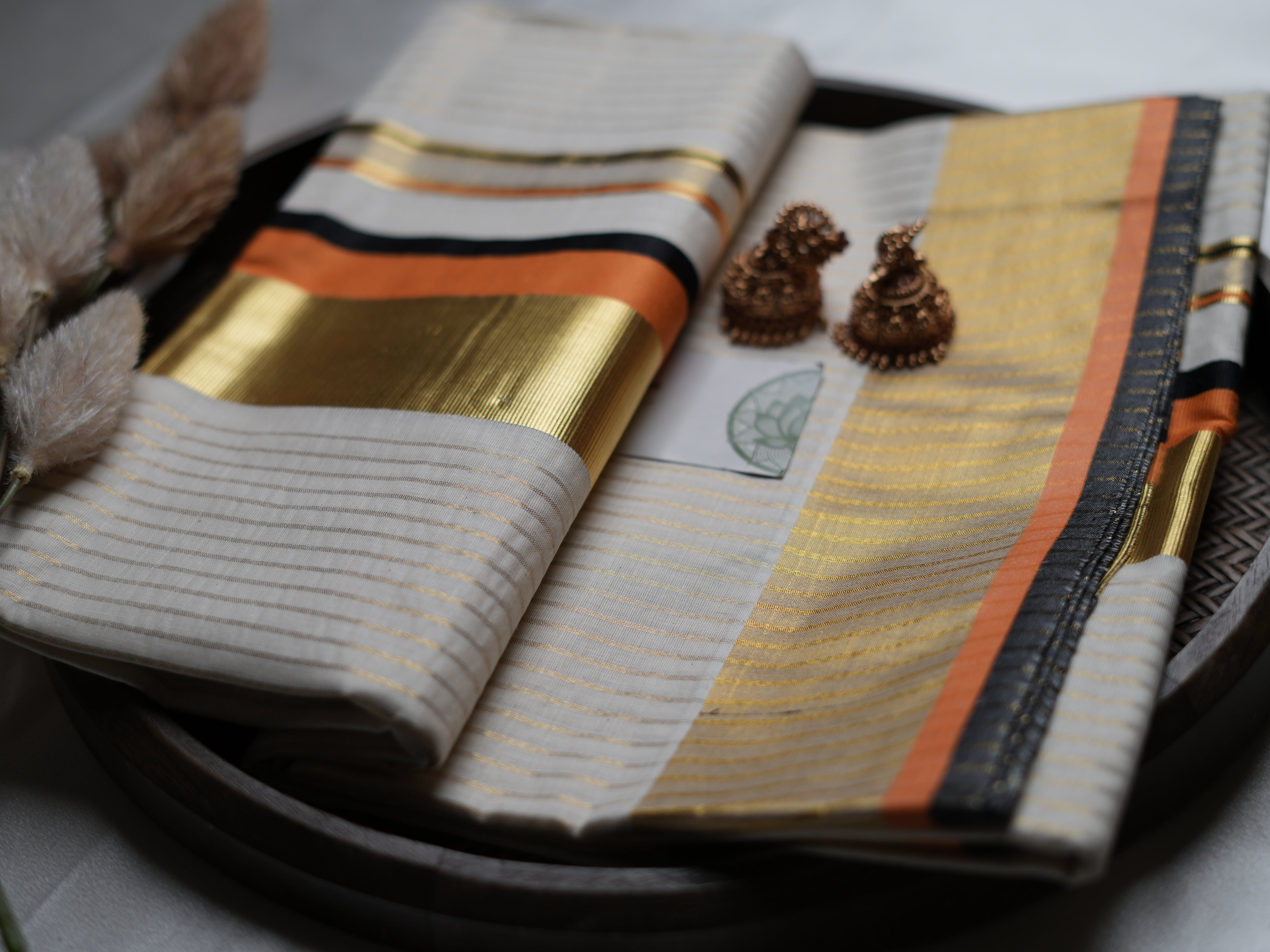 Pure Cotton Kerala Set Saree — Vibrant Orange & Black Border Edition 🧡