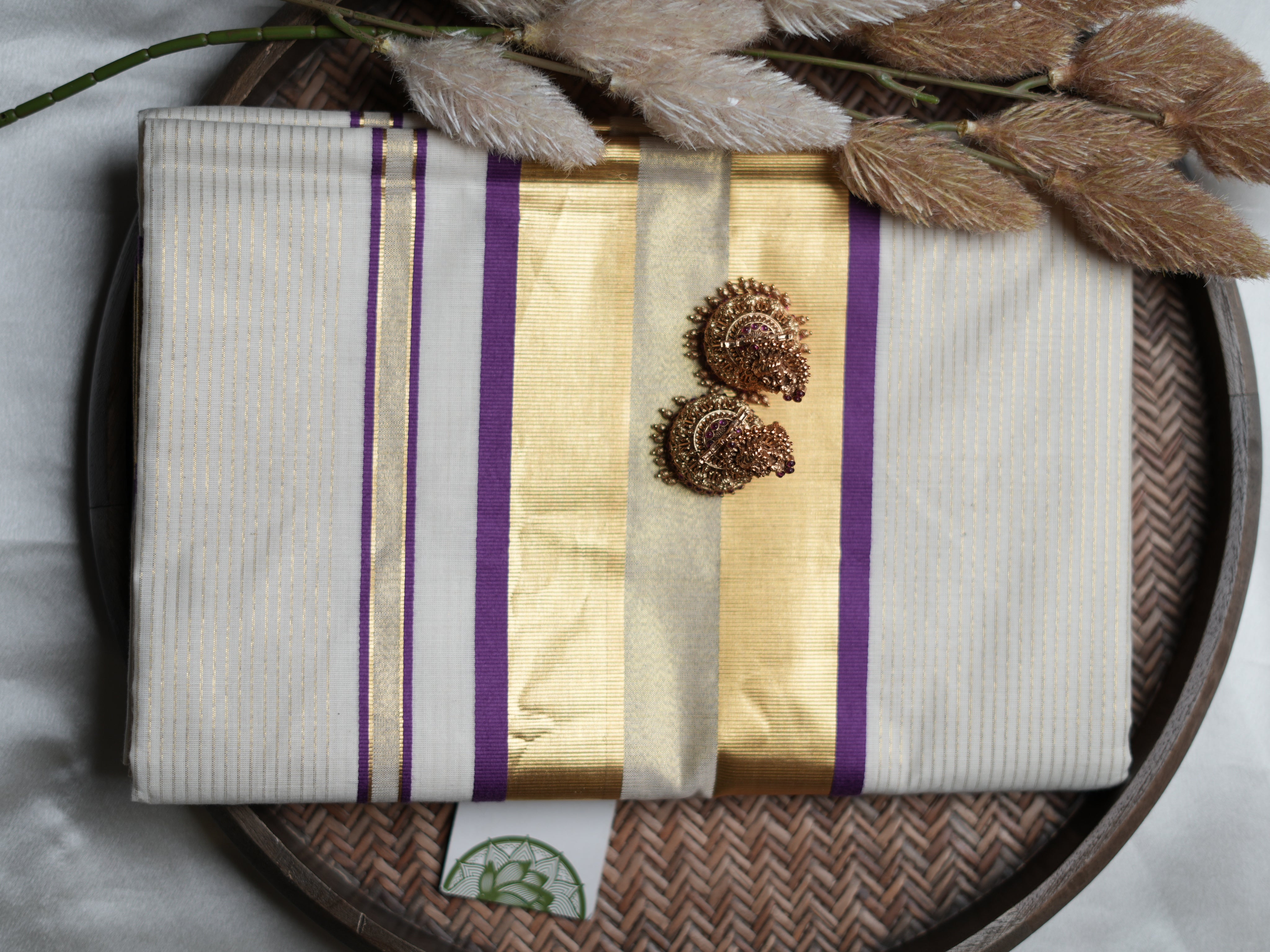 Pure Cotton Kerala Set Saree — Royal Purple Edition 💜
