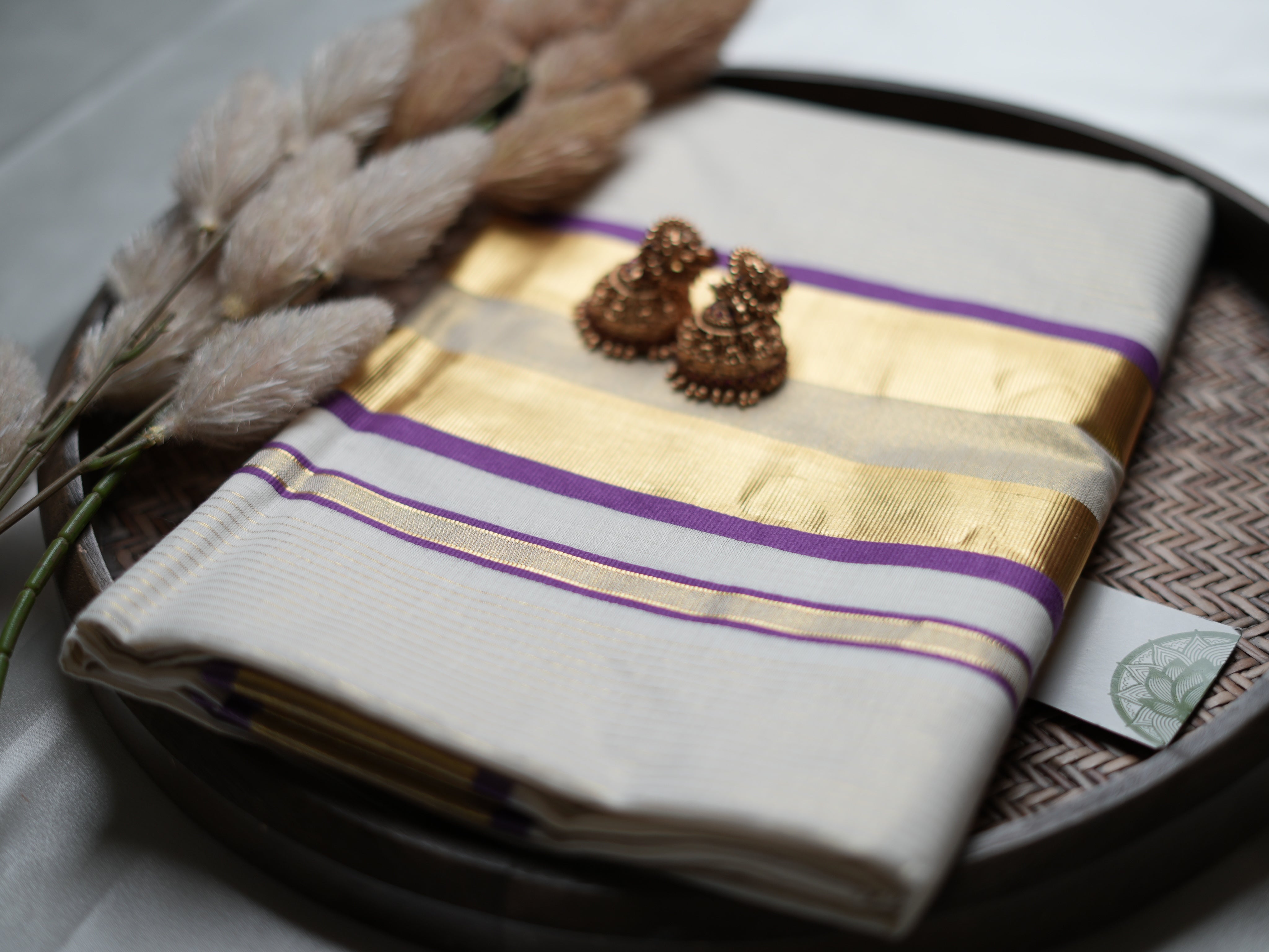 Pure Cotton Kerala Set Saree — Royal Purple Edition 💜