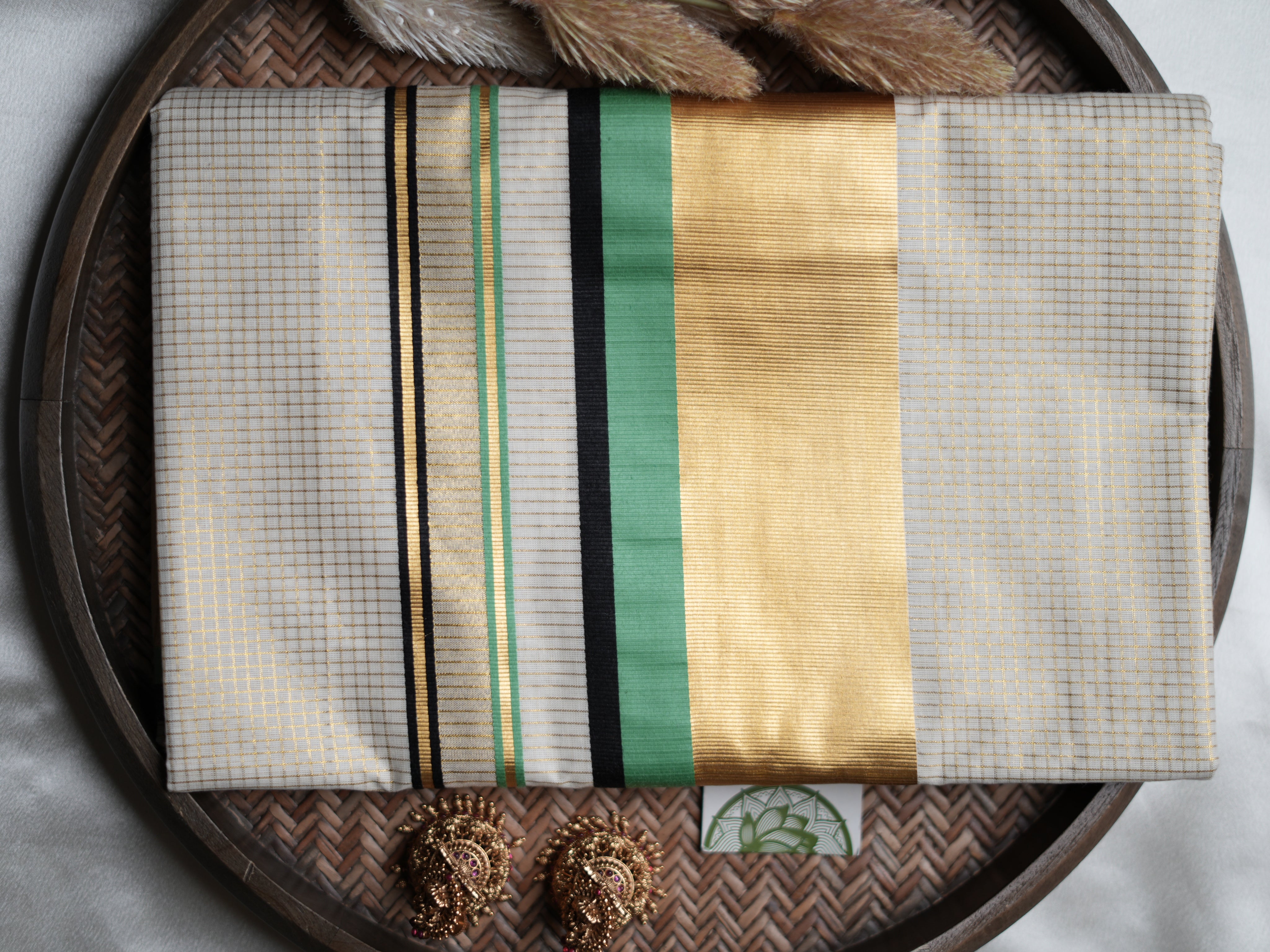 Pure Cotton Kerala Set Saree — Mint Green & Black Border Edition 💚