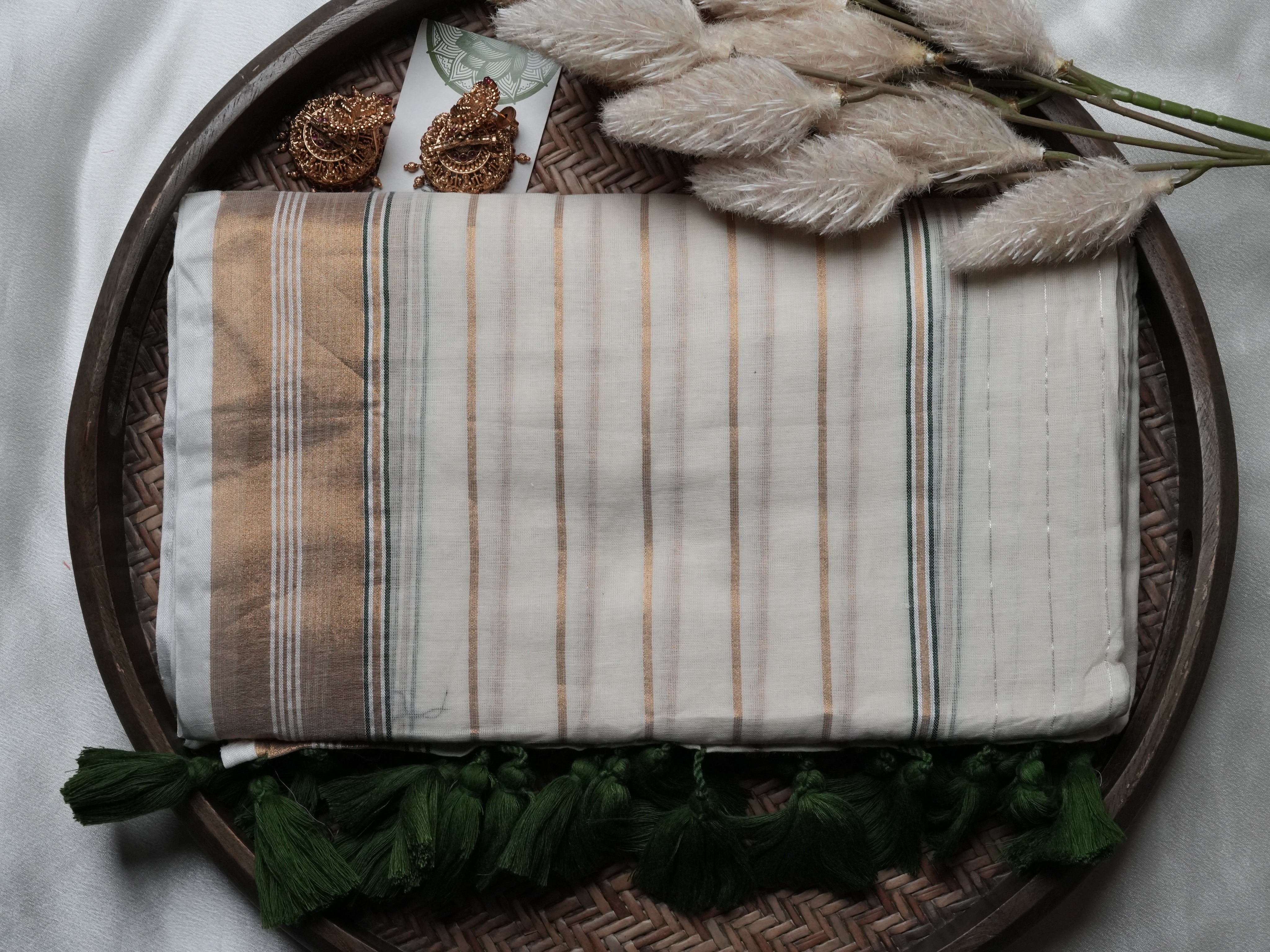 Deep Forest Green & Copper Zari Accent Edition Mulcotton Saree 🌿