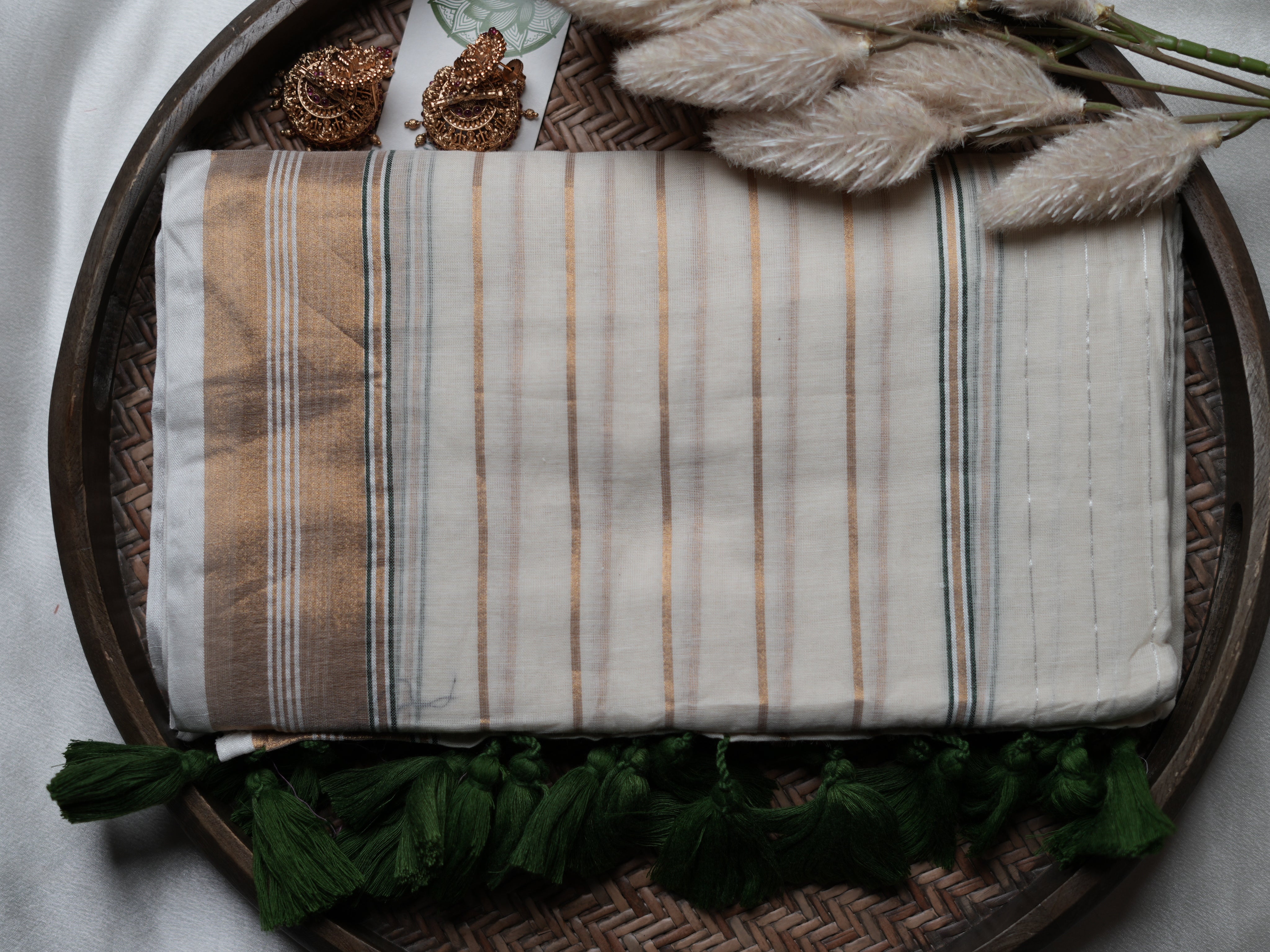 Deep Forest Green & Copper Zari Accent Edition Mulcotton Saree 🌿