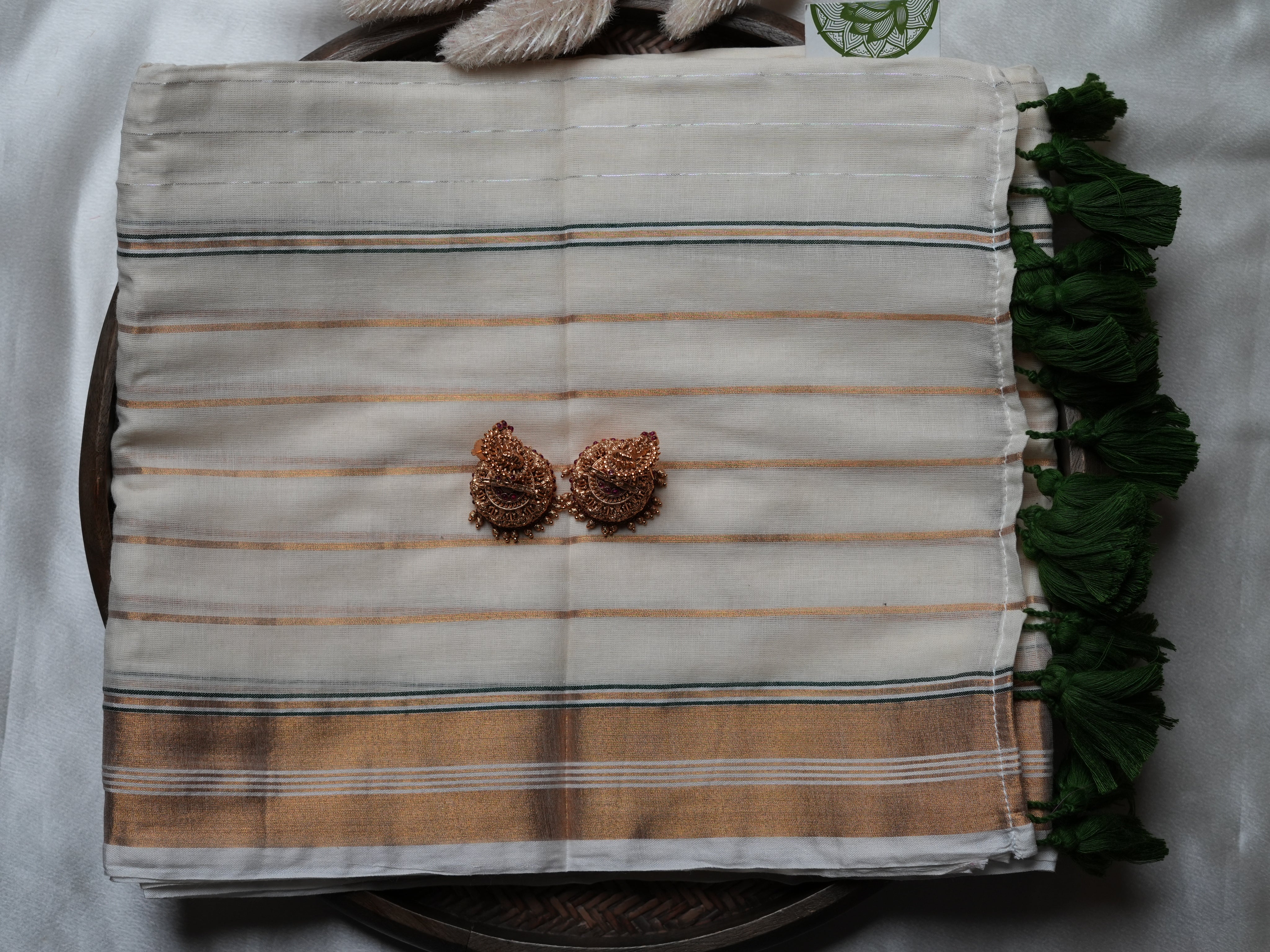 Deep Forest Green & Copper Zari Accent Edition Mulcotton Saree 🌿