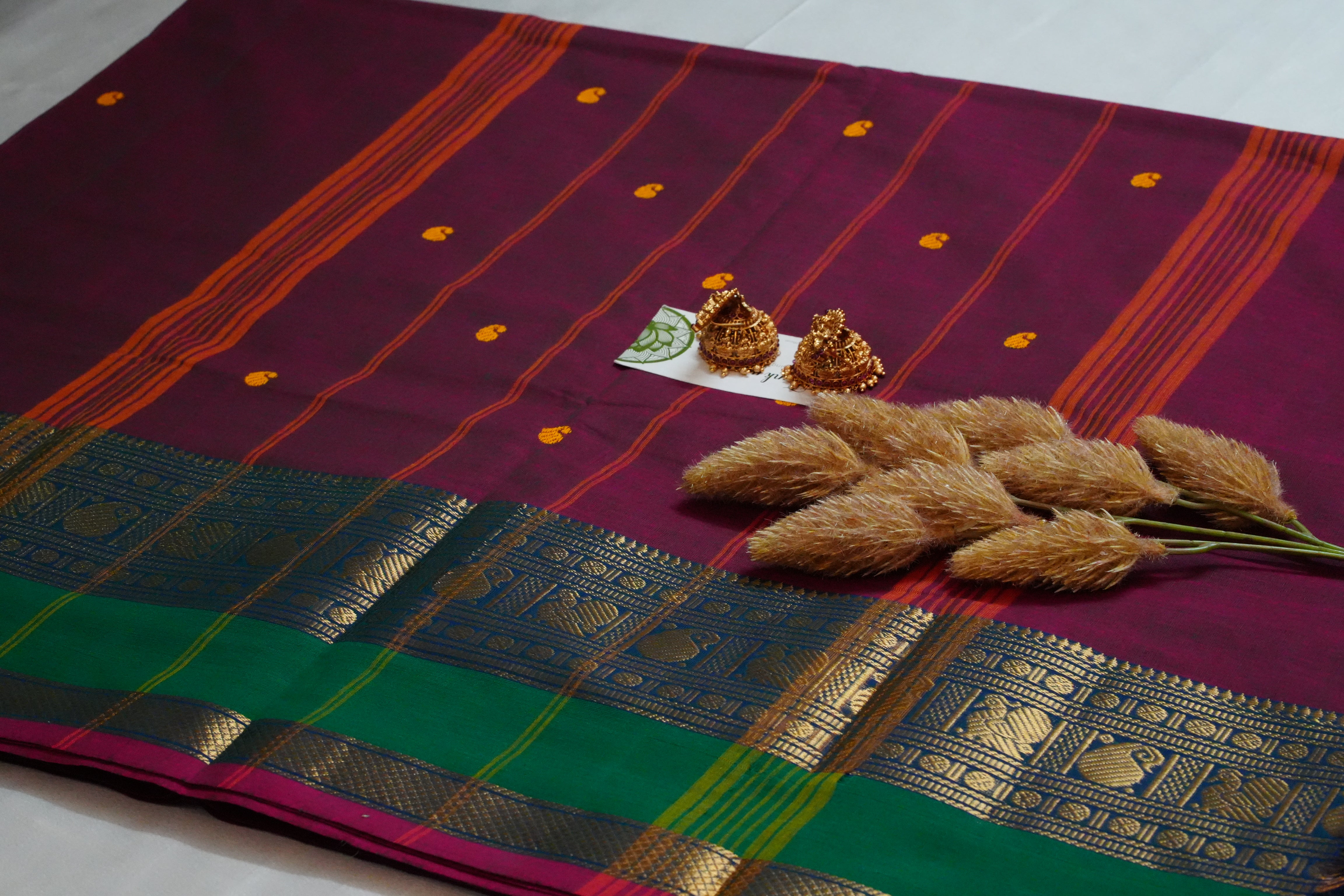 Regal Heritage: Deep Magenta Handloom Kanchi Cotton Saree