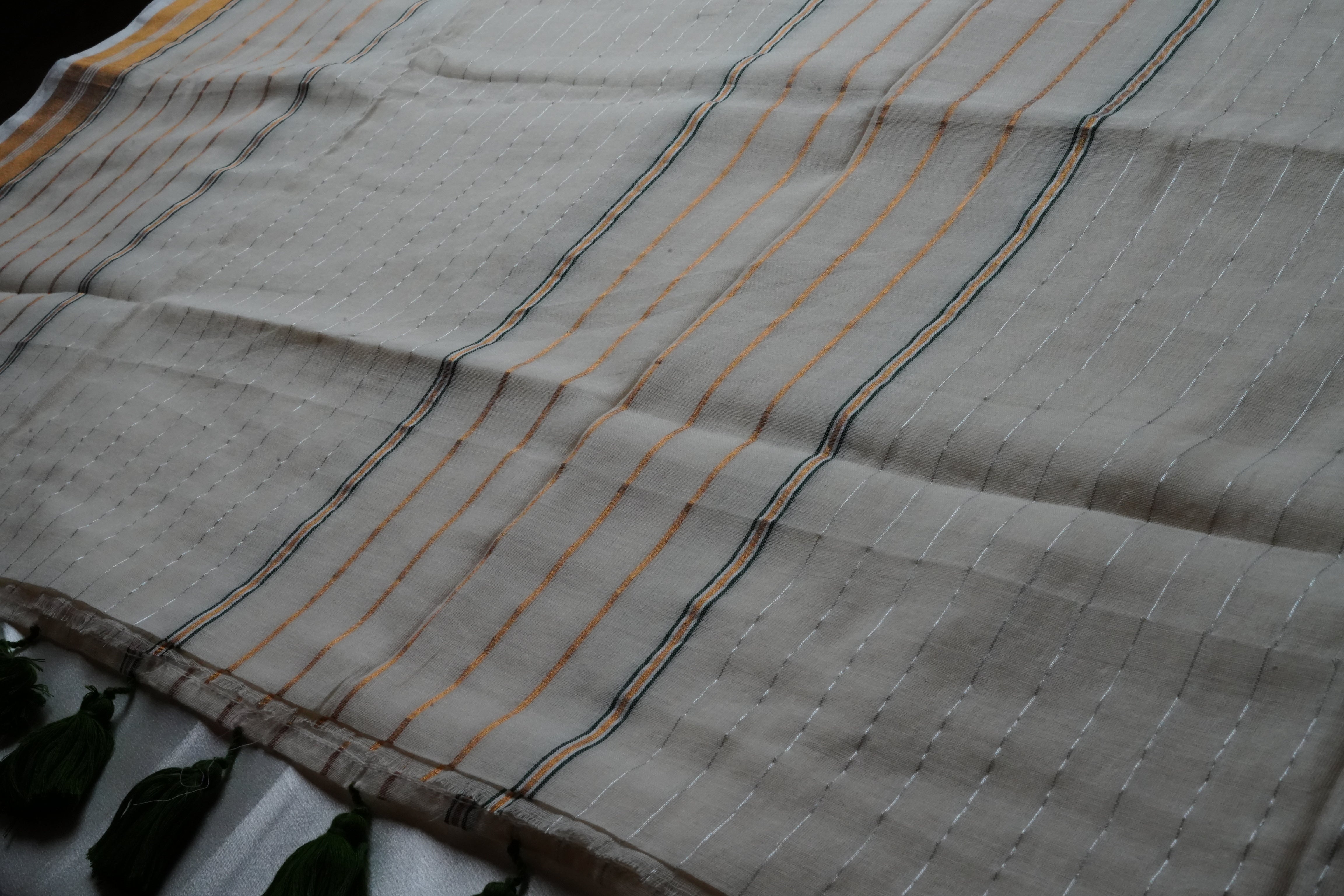 Deep Forest Green & Copper Zari Accent Edition Mulcotton Saree 🌿