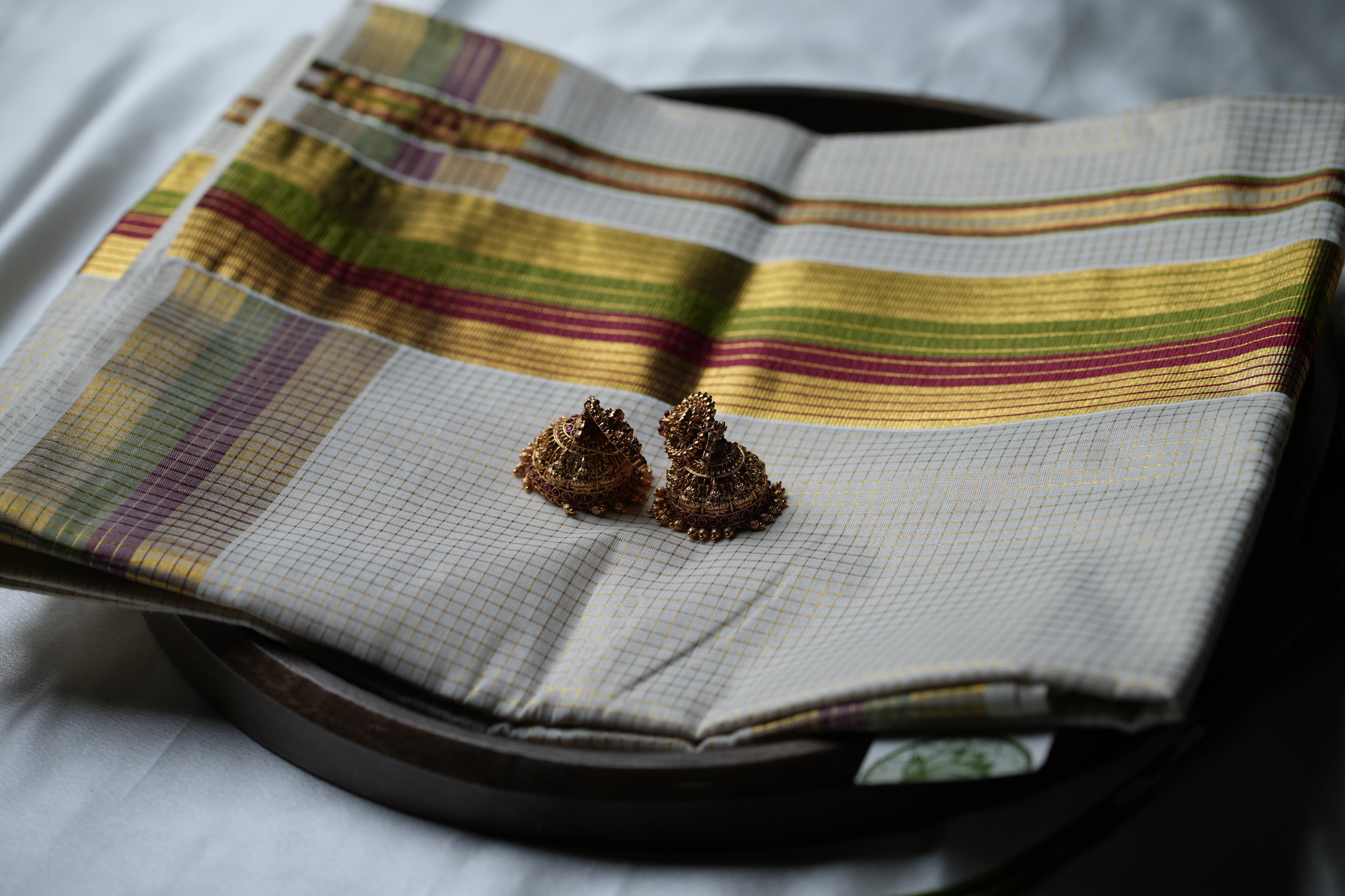 🌿 Crimson & Olive Meadow Cotton Kerala Saree ✨
