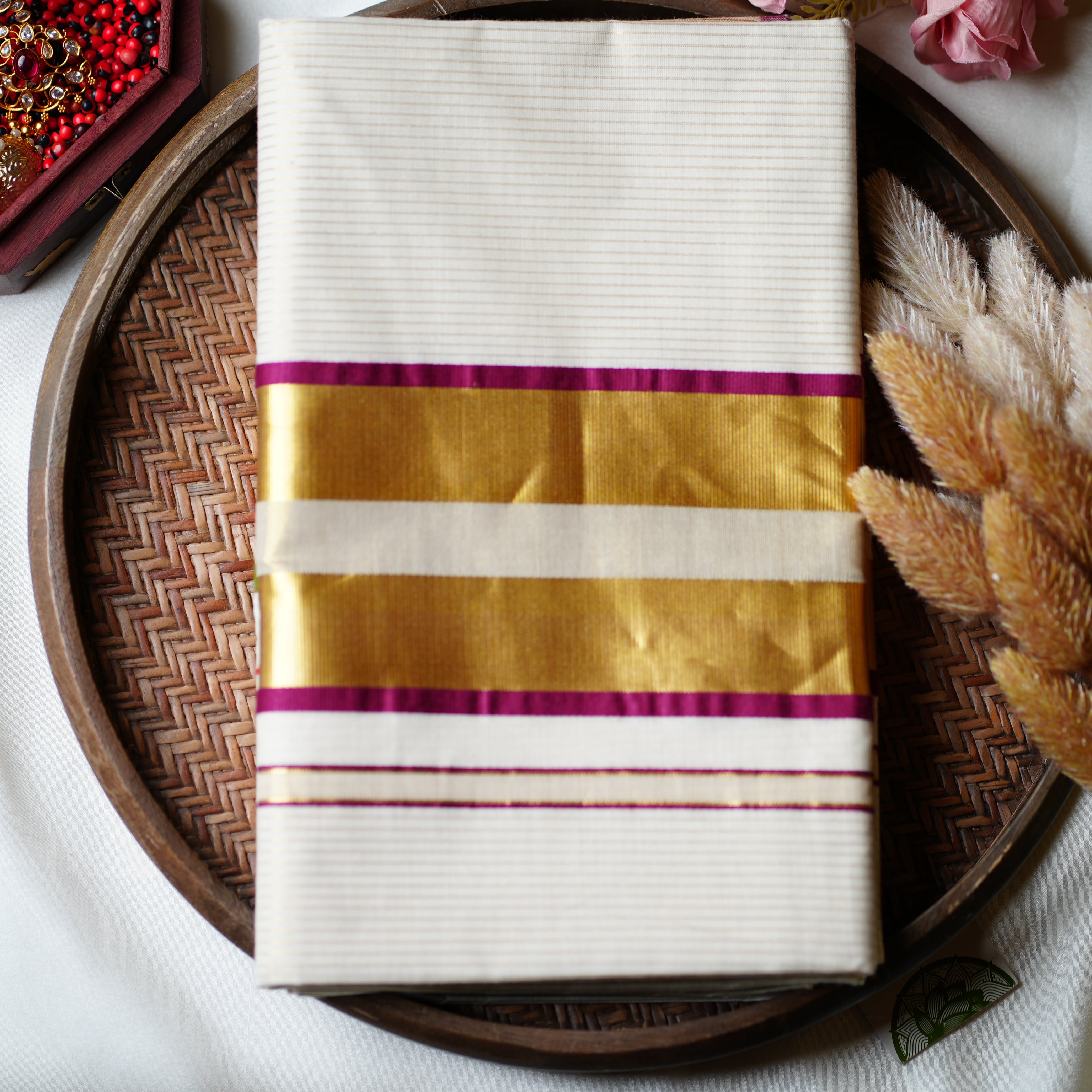 Pure Cotton Kerala Set Saree — Regal Plum Edition 🍇