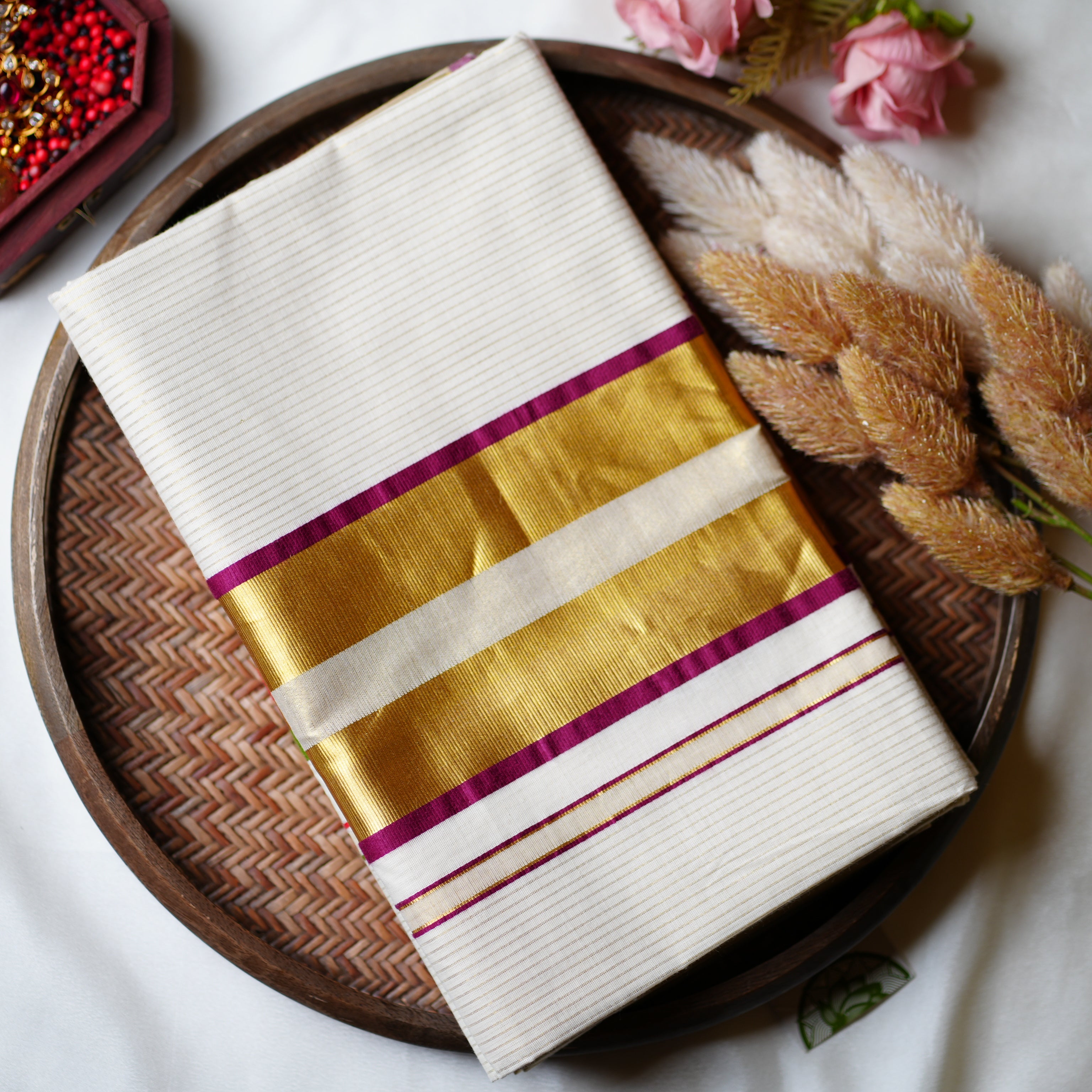 Pure Cotton Kerala Set Saree — Regal Plum Edition 🍇