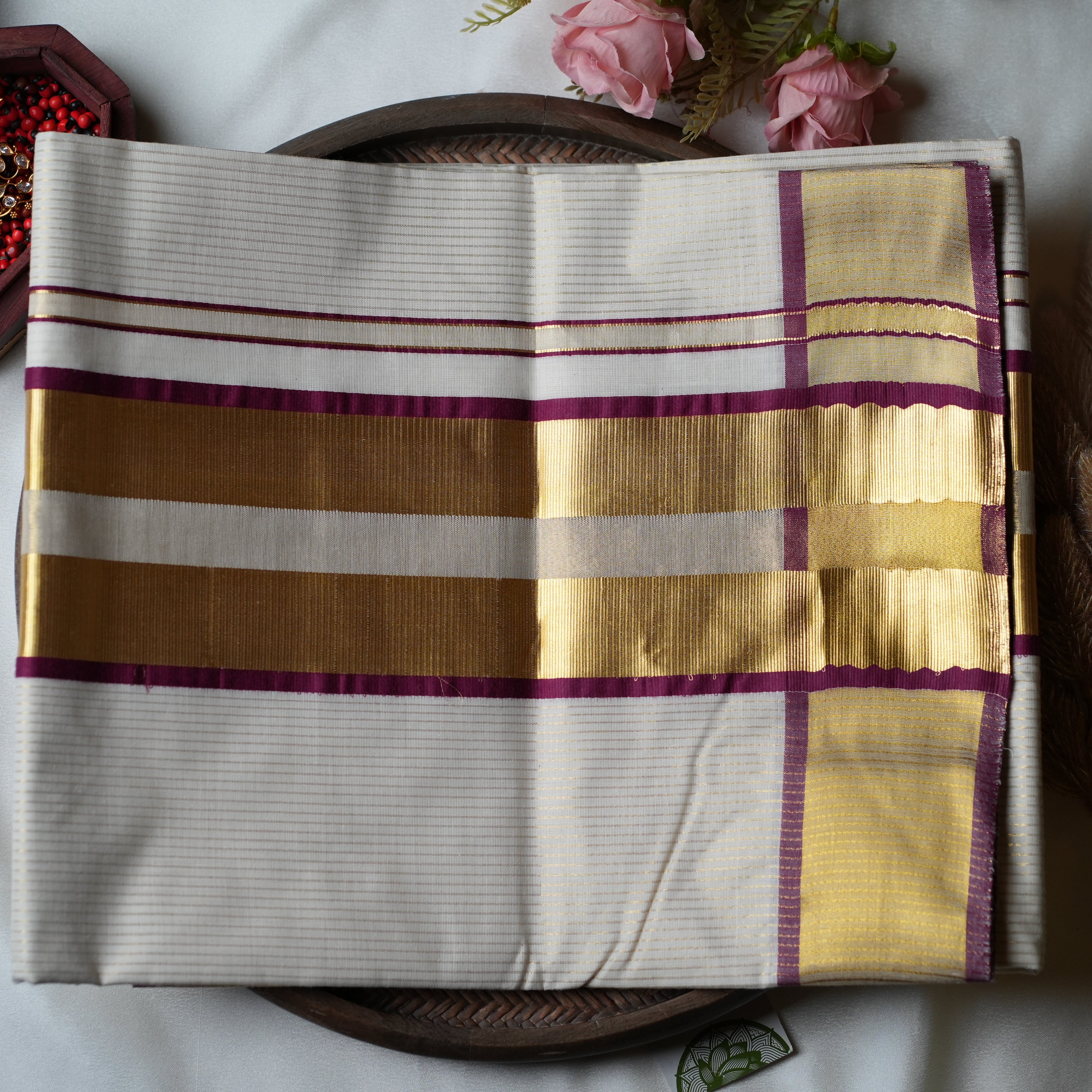 Pure Cotton Kerala Set Saree — Regal Plum Edition 🍇