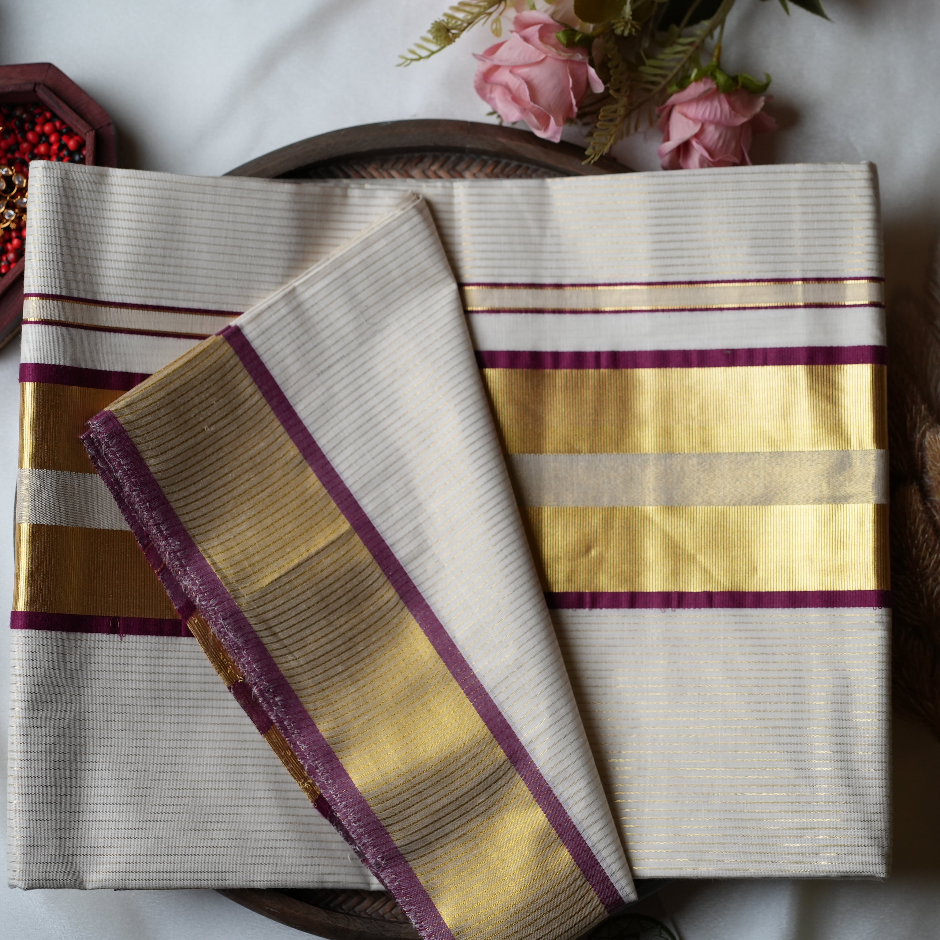 Pure Cotton Kerala Set Saree — Regal Plum Edition 🍇