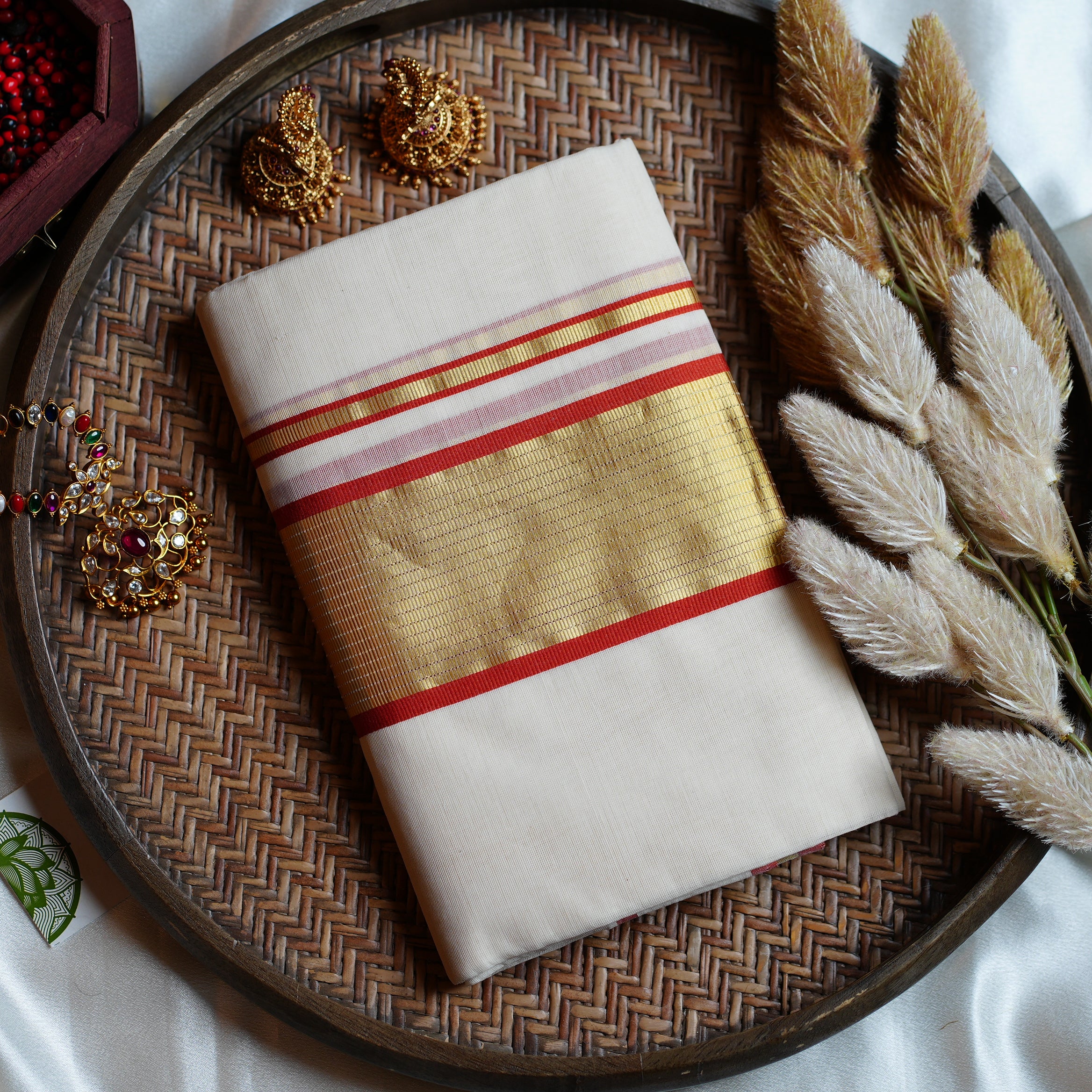 Premium Balaramapuram Unakkapavu Pure Cotton Handloom Set Mundu