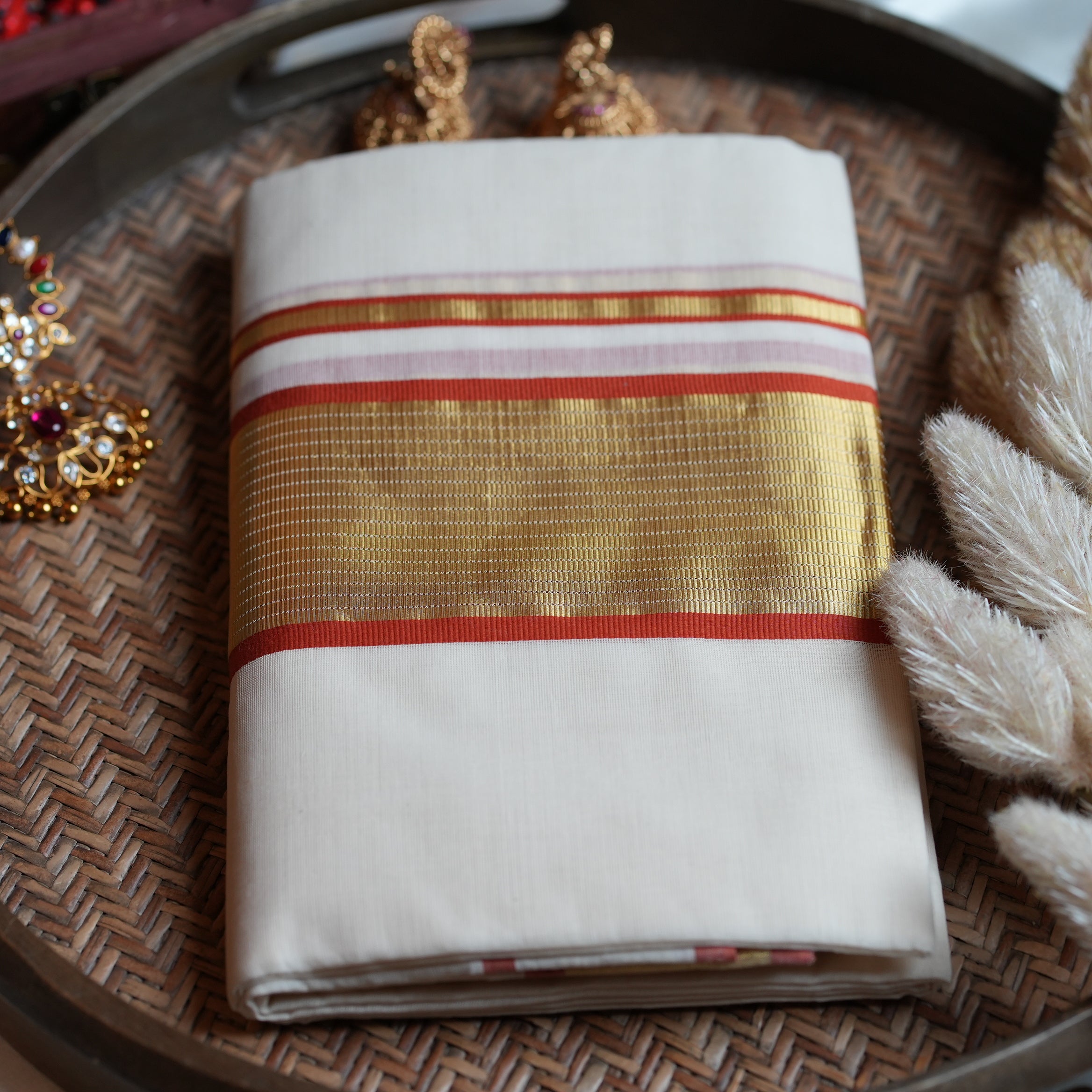 Premium Balaramapuram Unakkapavu Pure Cotton Handloom Set Mundu