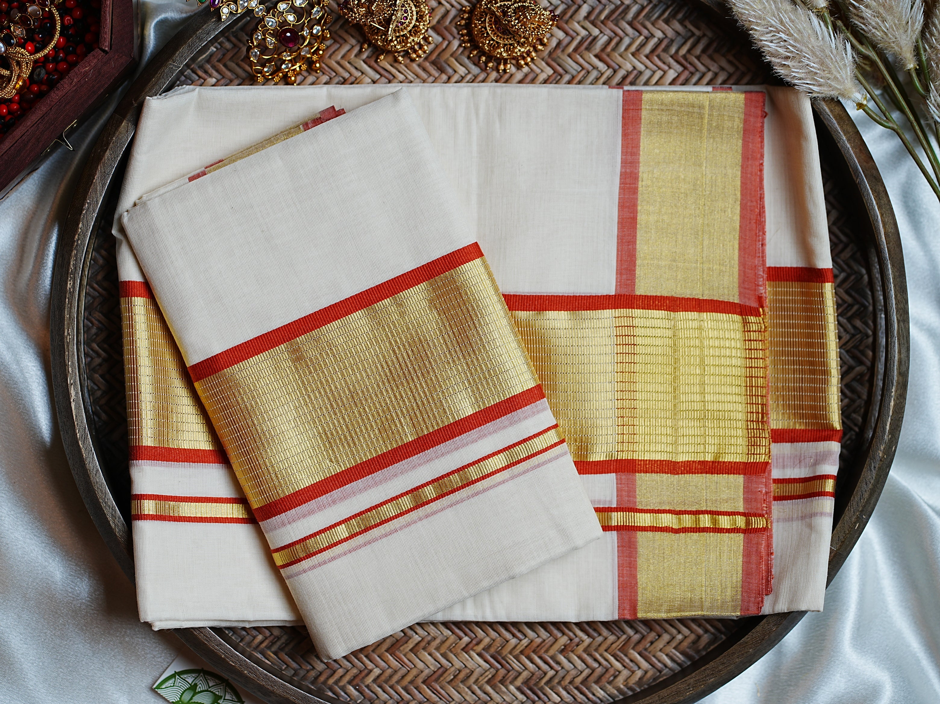 Premium Balaramapuram Unakkapavu Pure Cotton Handloom Set Mundu