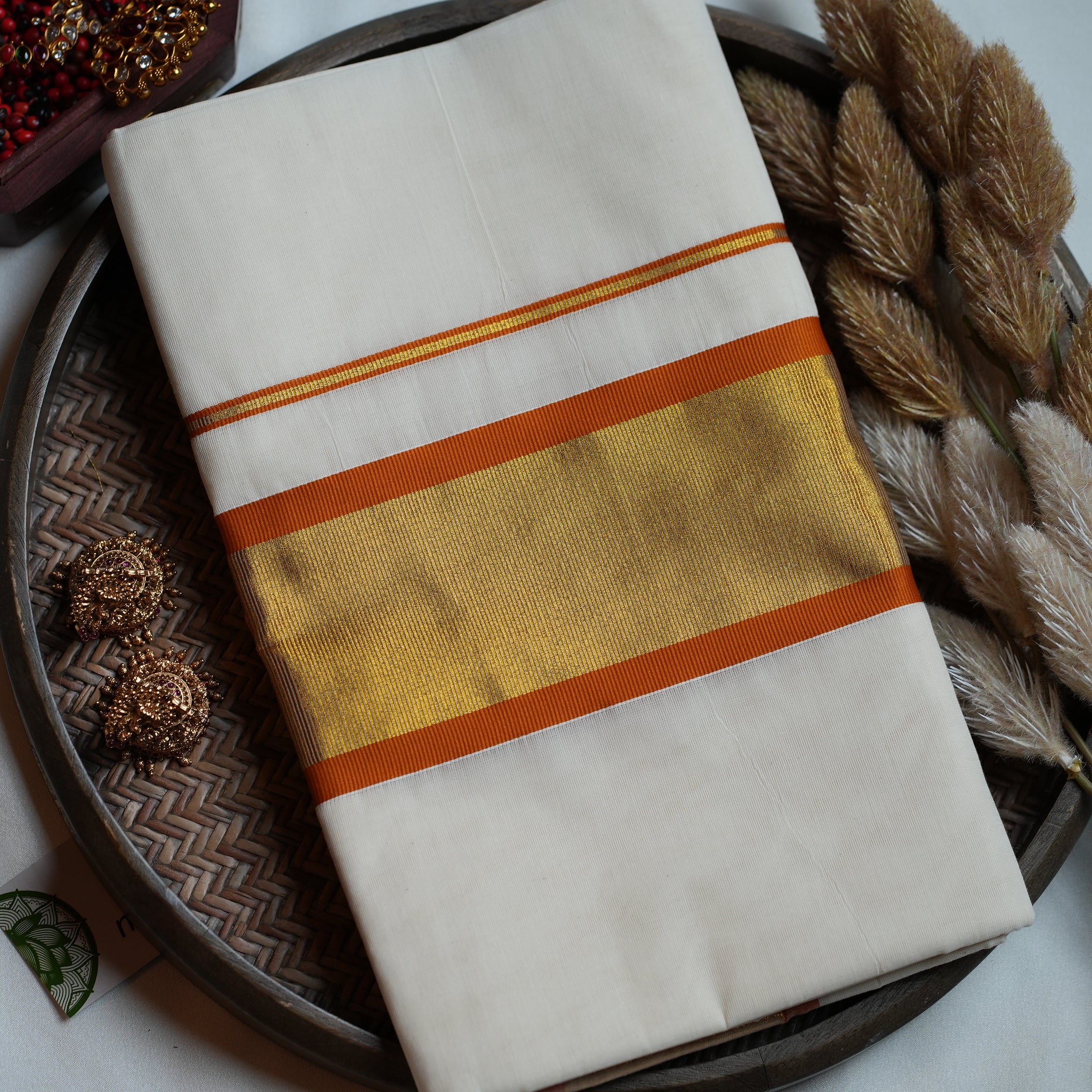 🍂 Terracotta Glow & Kasavu Zari Cotton Kerala Saree ✨