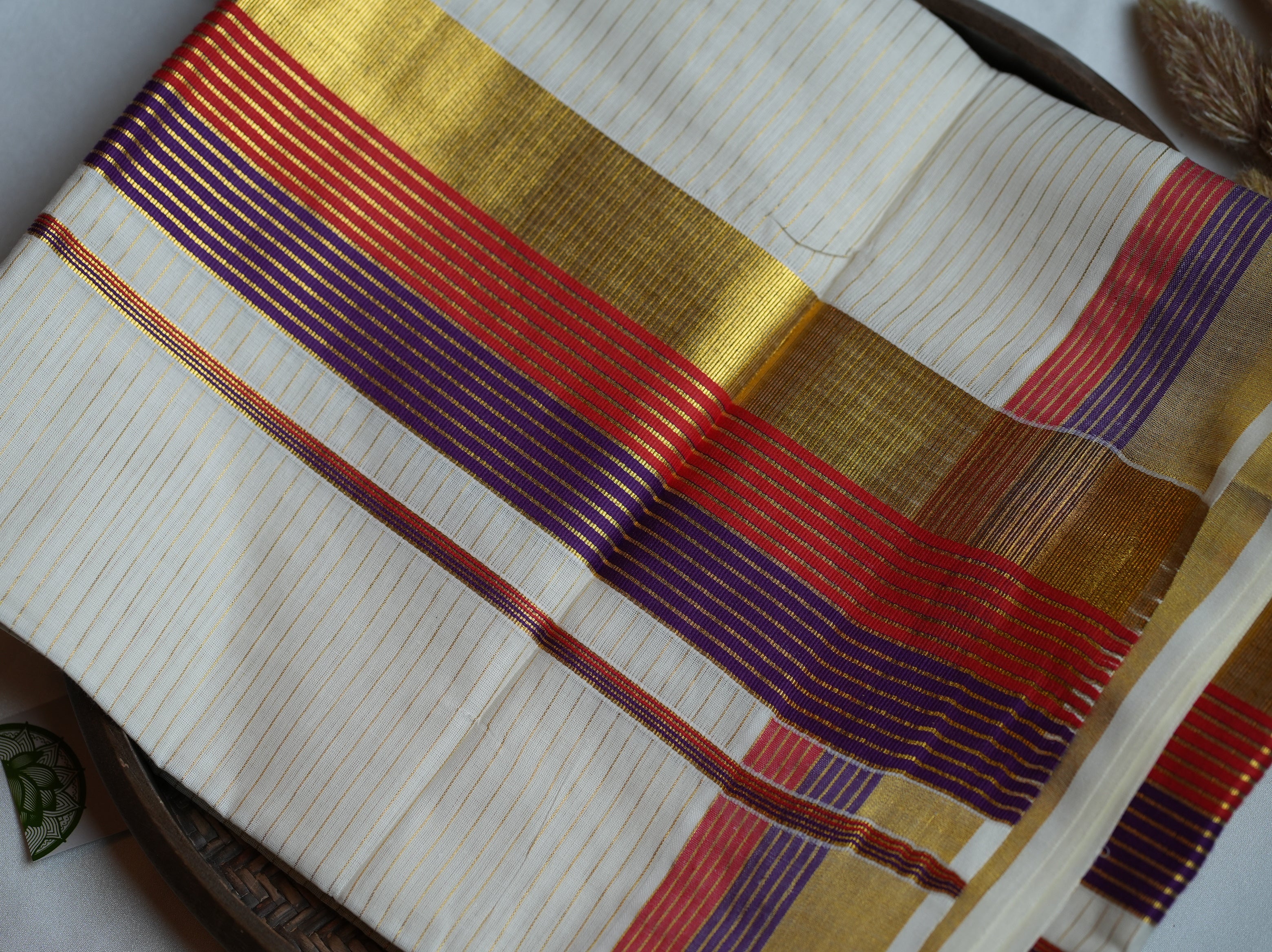👑 Regal Royal Purple & Crimson Kasavu Cotton Kerala Saree ✨