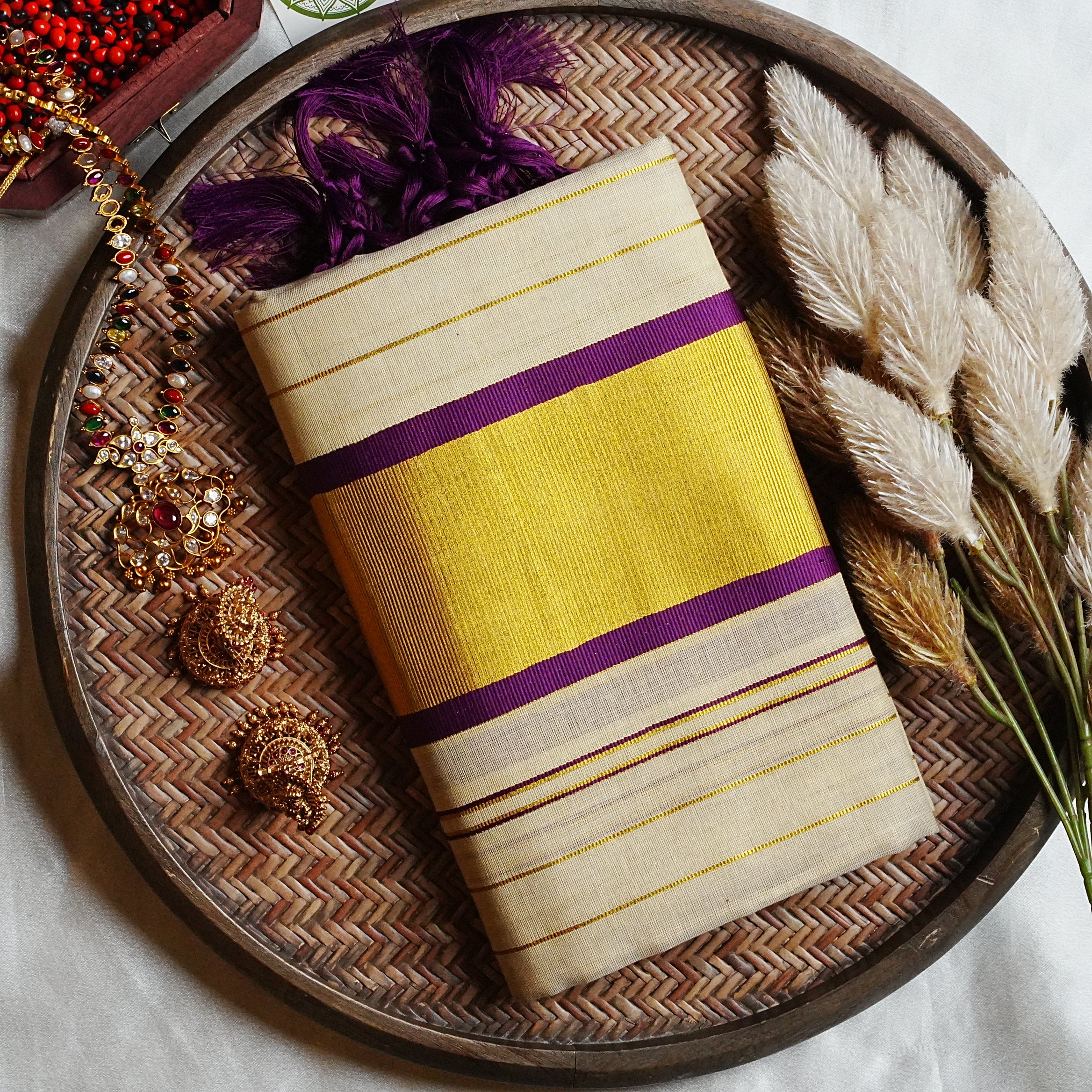 💜 Royal Purple & Radiant Kasavu: Premium Tissue Kerala Set Mundu 🌟