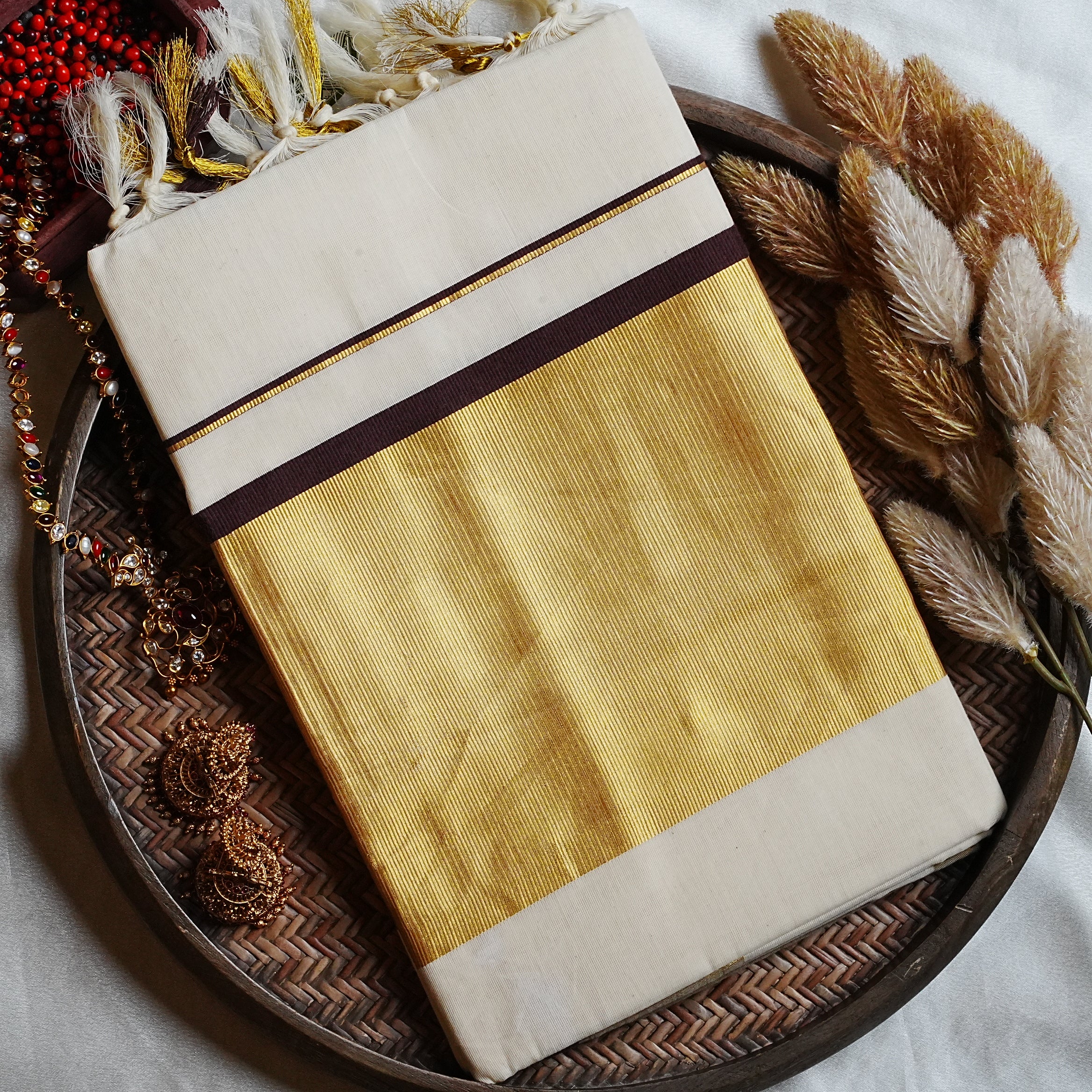 🤎 Rich Coffee Brown & Gold Contrast: Classic 7-Inch Kasavu Premium Cotton Kerala Saree ✨