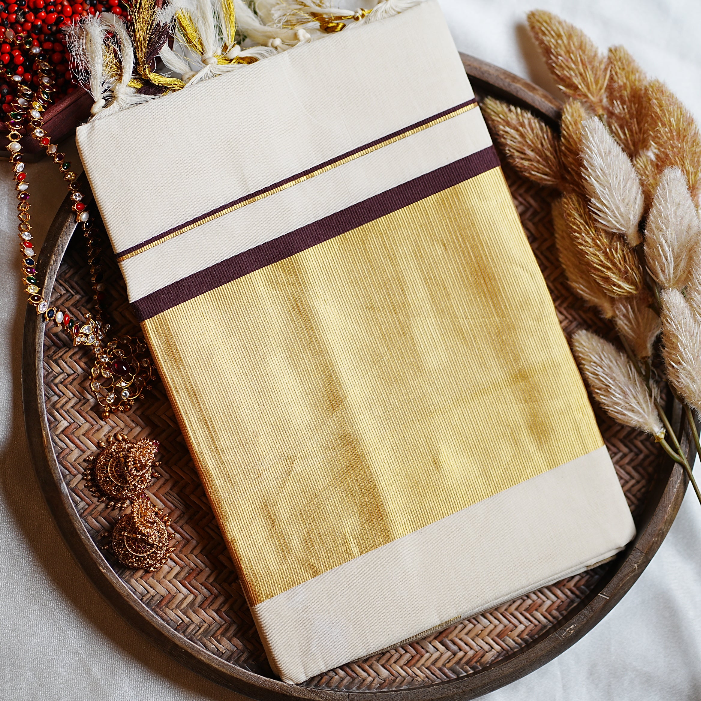 🤎 Rich Coffee Brown & Gold Contrast: Classic 7-Inch Kasavu Premium Cotton Kerala Saree ✨