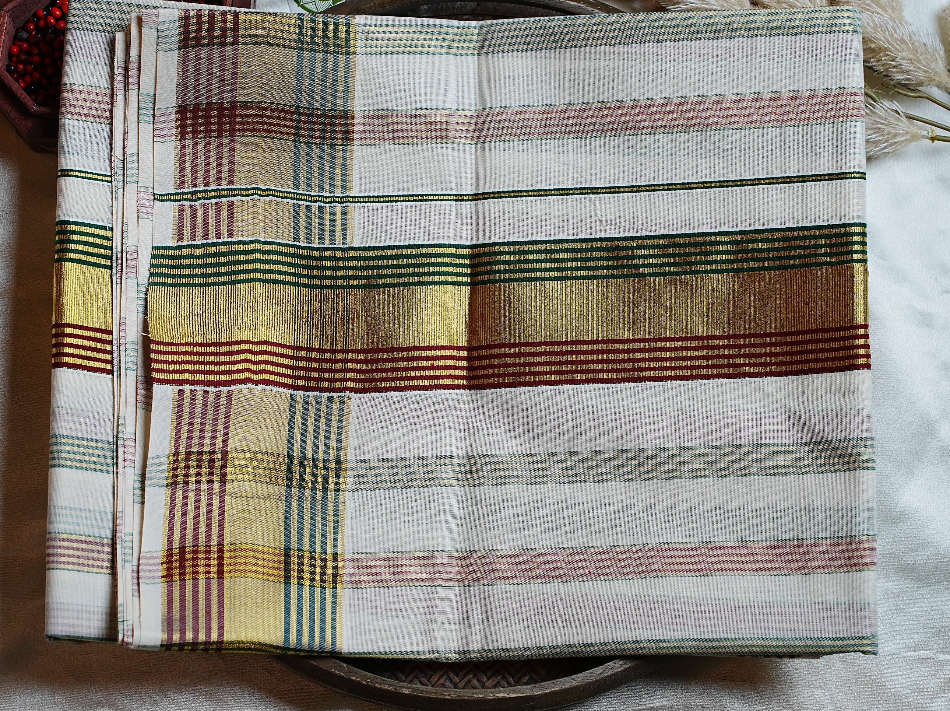 🎨 Multi-Stripe & Regal Kasavu Zari Cotton Kerala Saree ✨