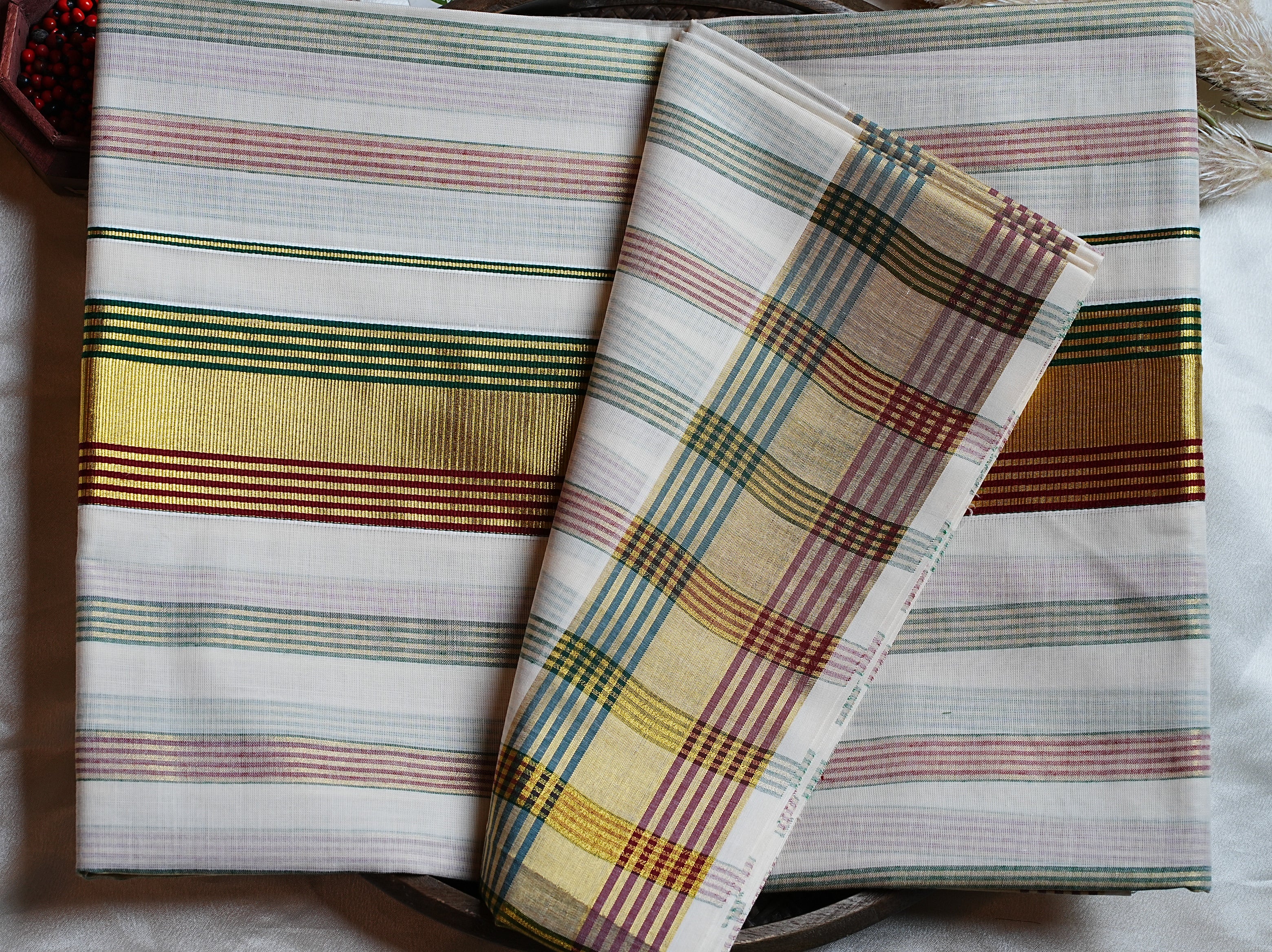 🎨 Multi-Stripe & Regal Kasavu Zari Cotton Kerala Saree ✨