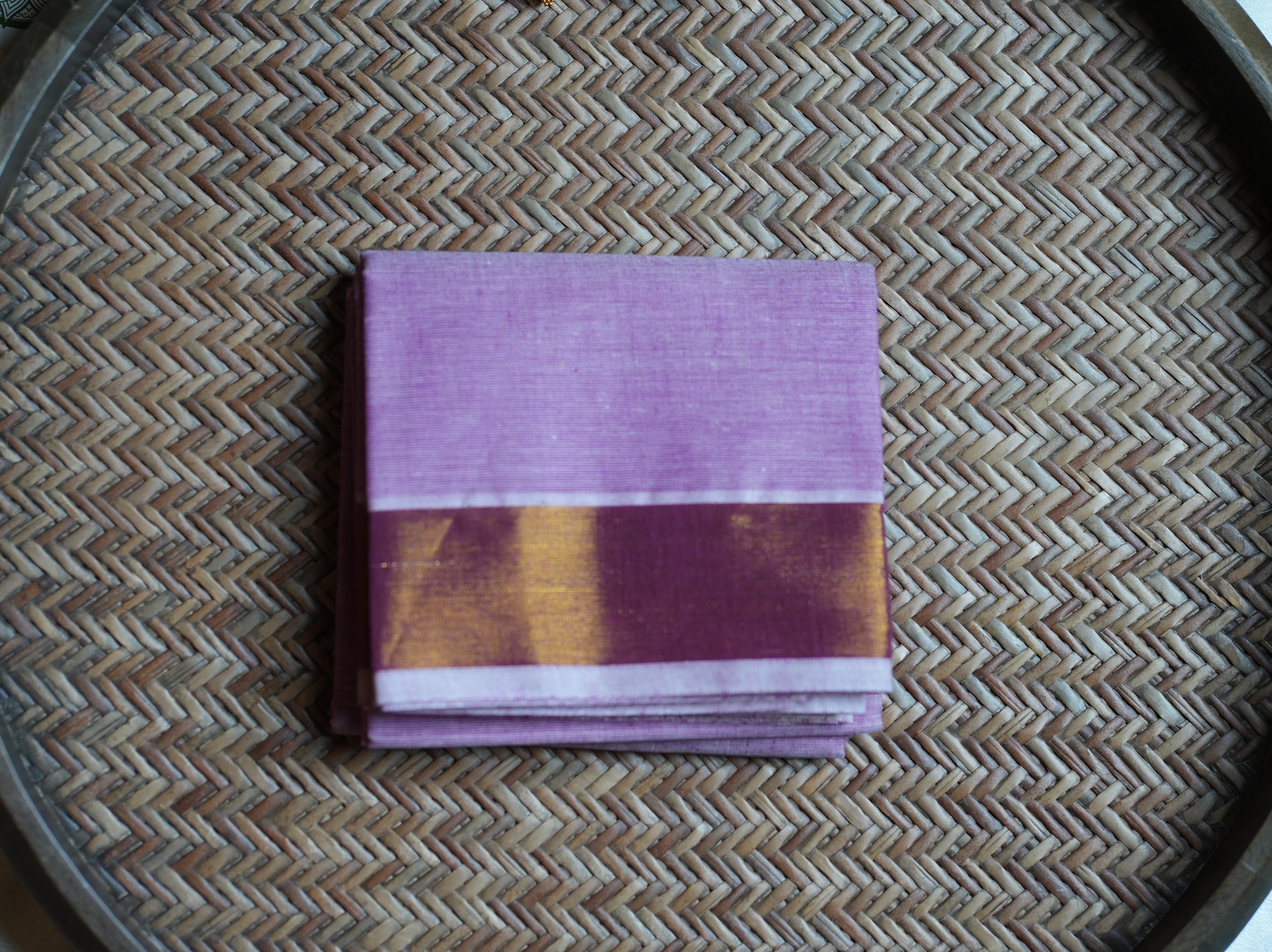 🌸 Soft Lilac & Gold Cotton Kerala Set Mundu with Matching Blouse 🌟