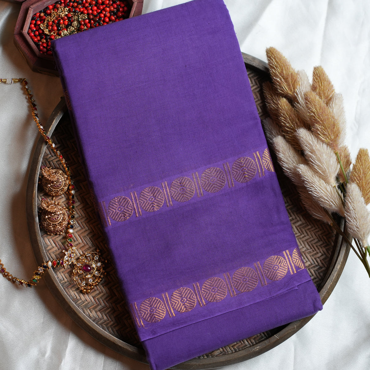 💜 Royal Purple Sungudi Cotton Saree 🌟