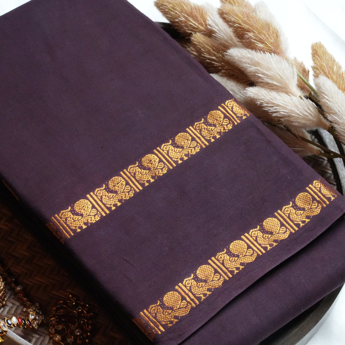 🍇 Deep Wine Purple Sungudi Cotton Saree 🌟