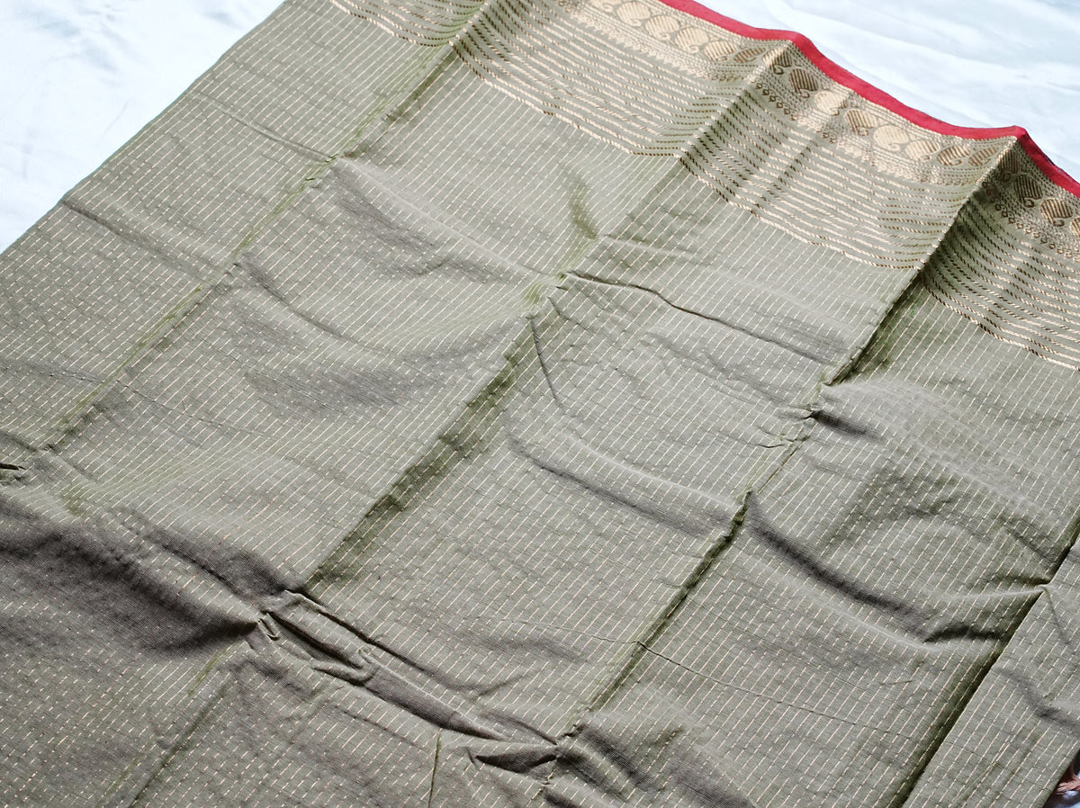 🌿 Olive Green & Maroon Kanchi Cotton Saree 🌟