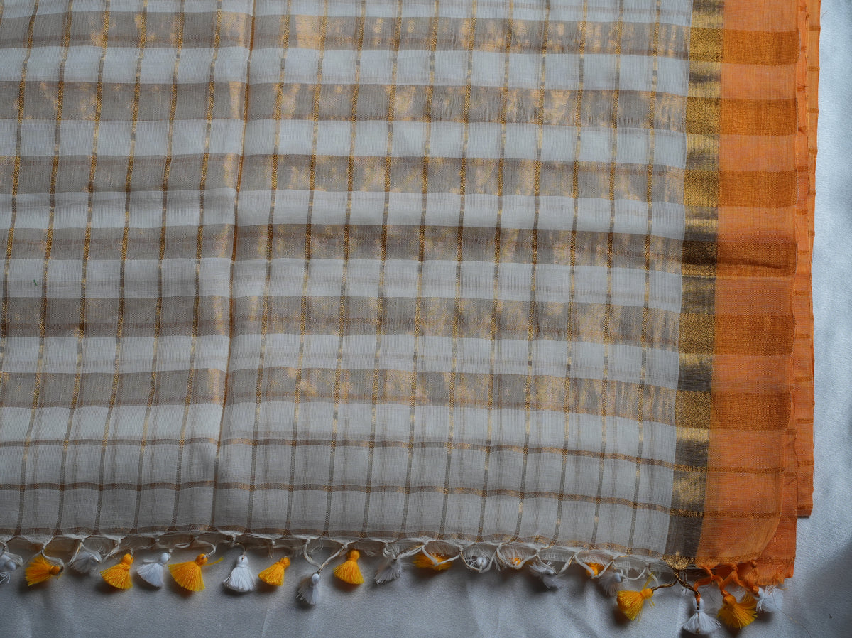 🌼 Sunshine Yellow & Off-White Checks Mul Cotton Saree 🌟