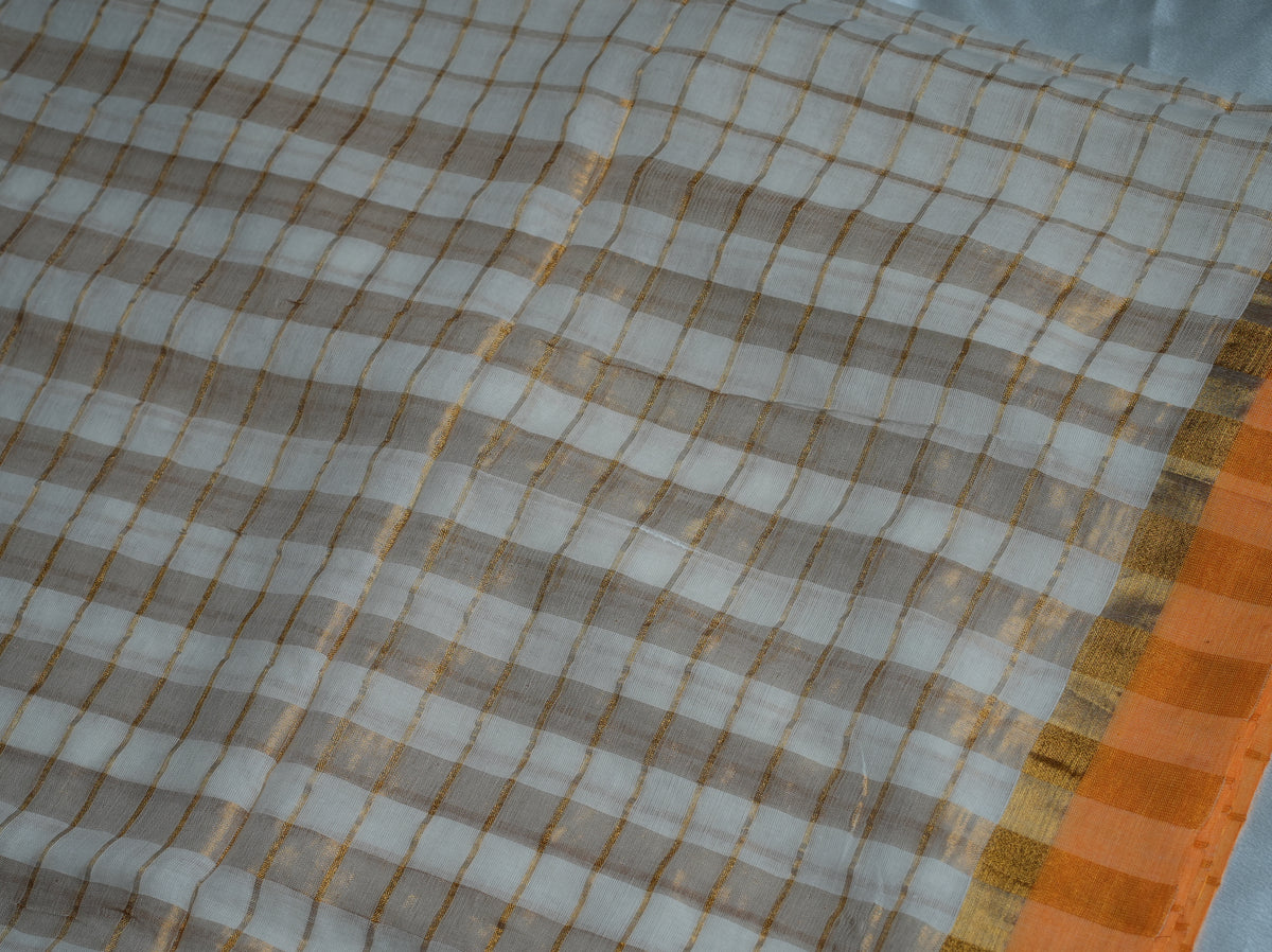 🌼 Sunshine Yellow & Off-White Checks Mul Cotton Saree 🌟