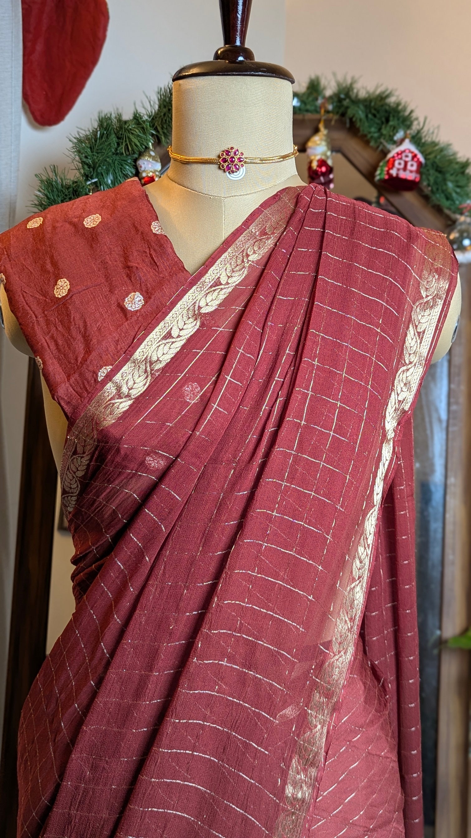 Maroon Viscose Crepe Saree