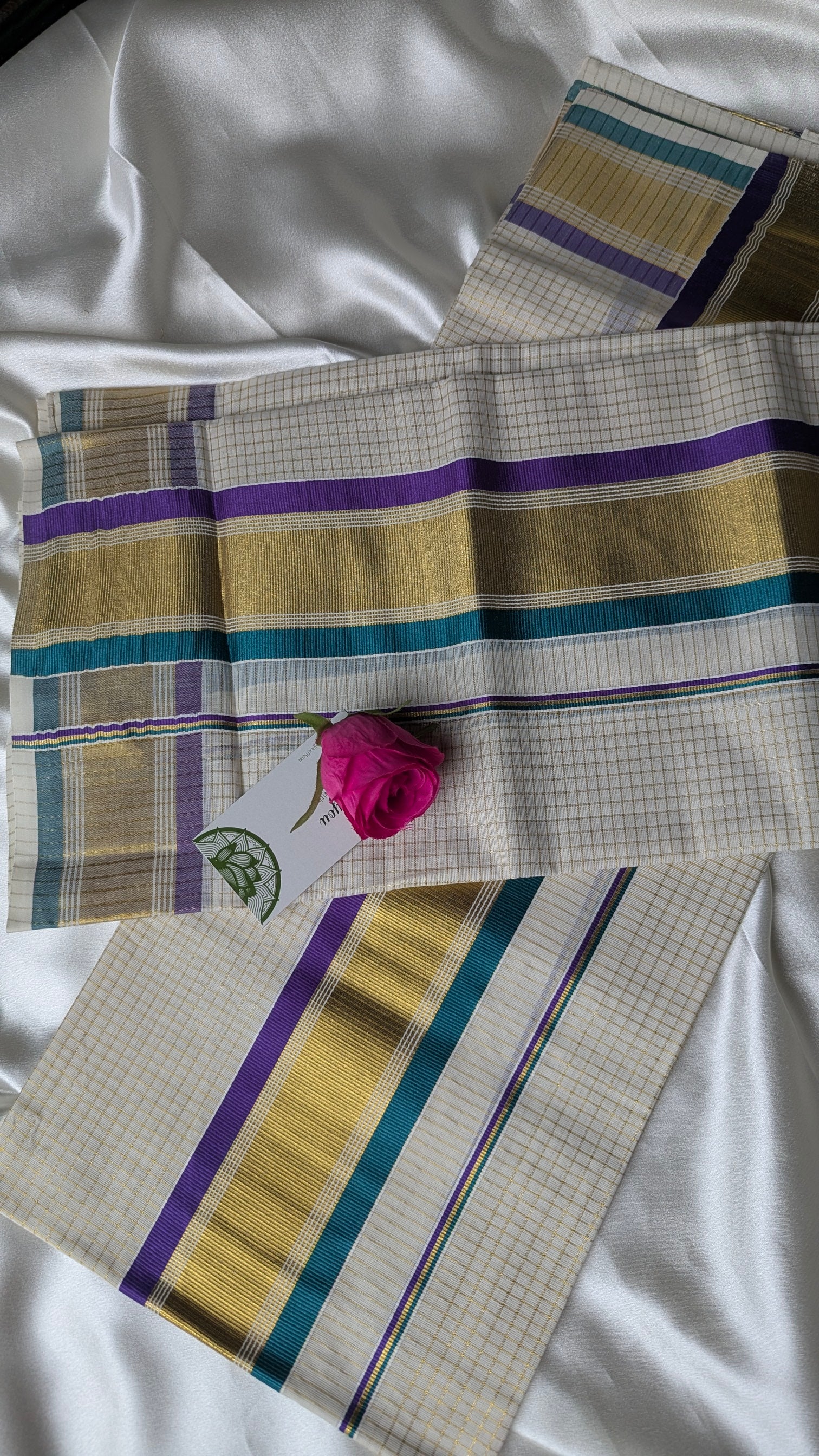 Single Set Mundu in Blue and Purple