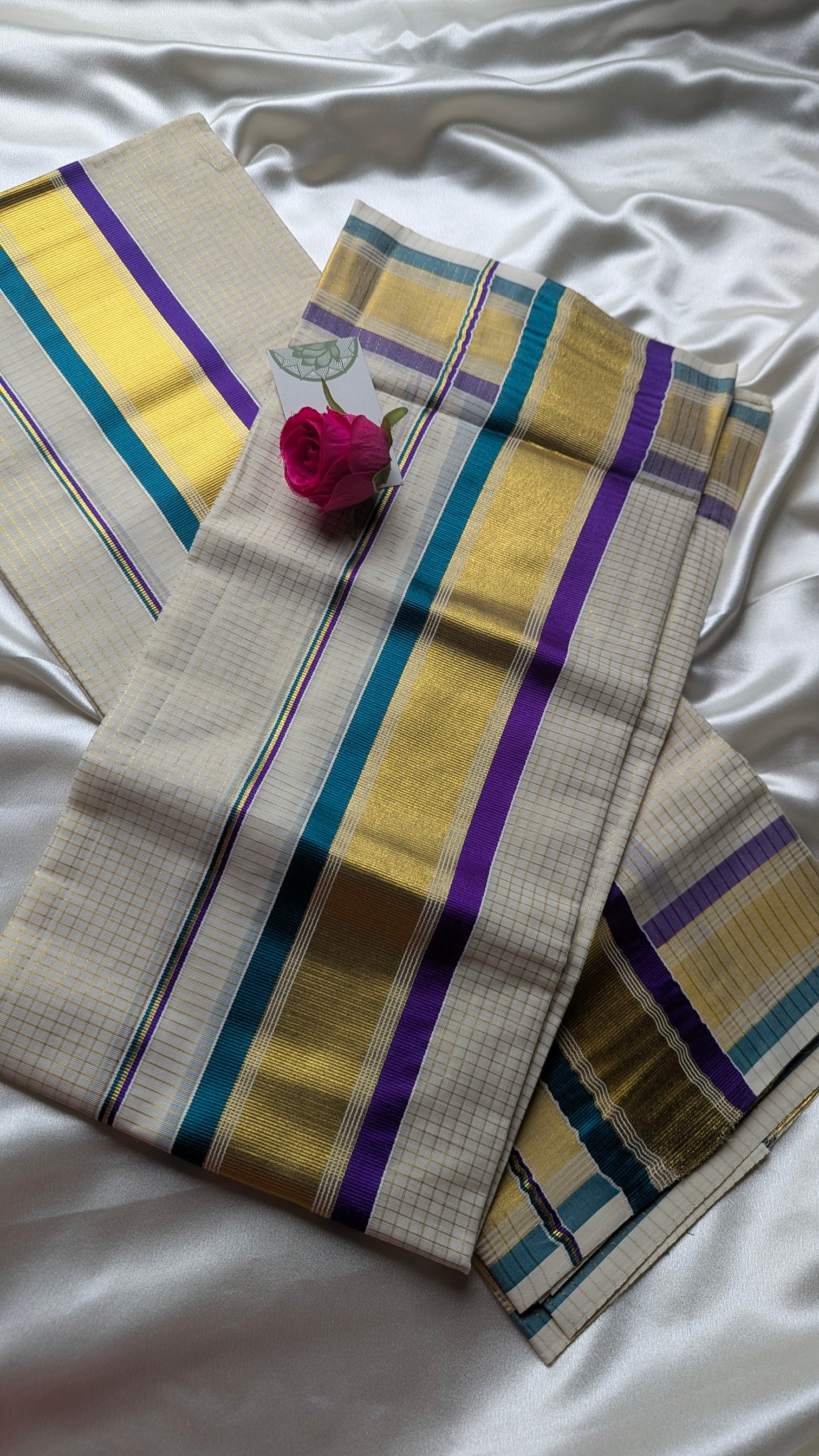 Single Set Mundu in Blue and Purple