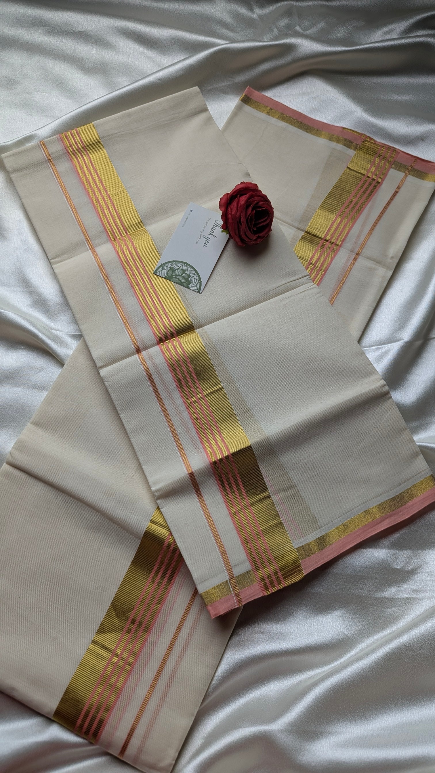 Kerala Single Set Mundu with Peach Boarder