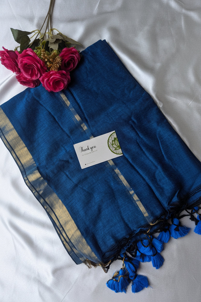 Beautiful Mul Cotton Saree in Blue